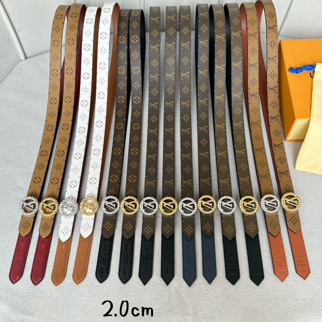 LV Circle Nautical 20mm Reversible Belt Gold Buckle Black Brown Leather