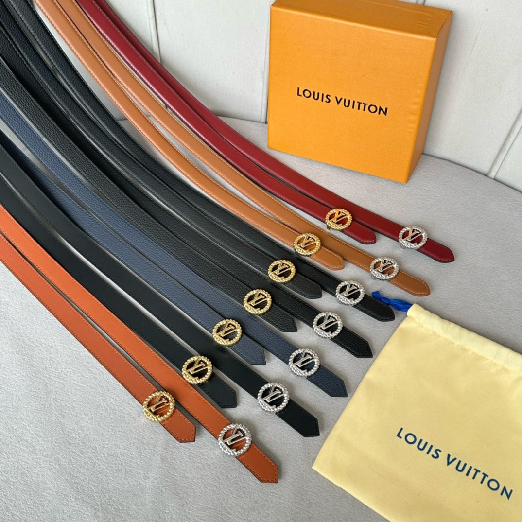 LV Circle Nautical 20mm Reversible Belt Gold Buckle Black Brown Leather