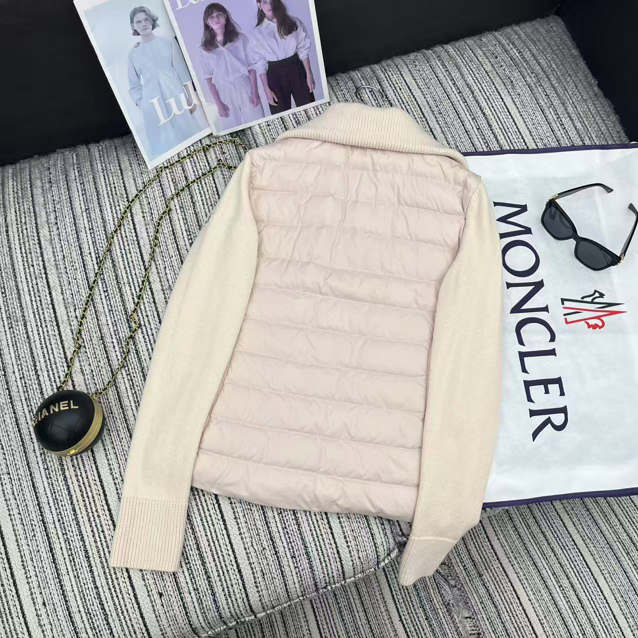 MC 2025 Quilted Knit-panel Puffer Jacket Nude Pink Polyester Wool 528746