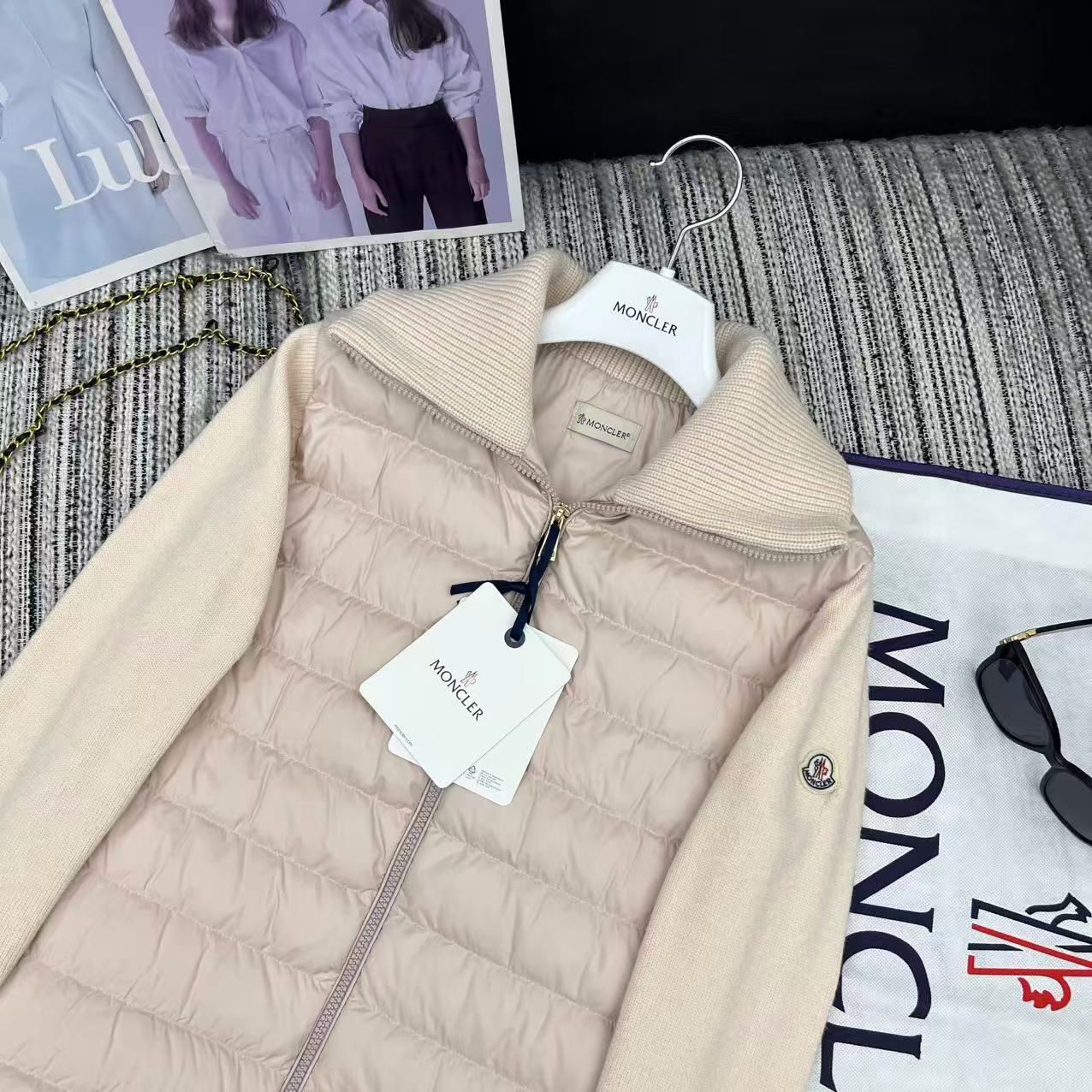 MC 2025 Quilted Knit-panel Puffer Jacket Nude Pink Polyester Wool 528746