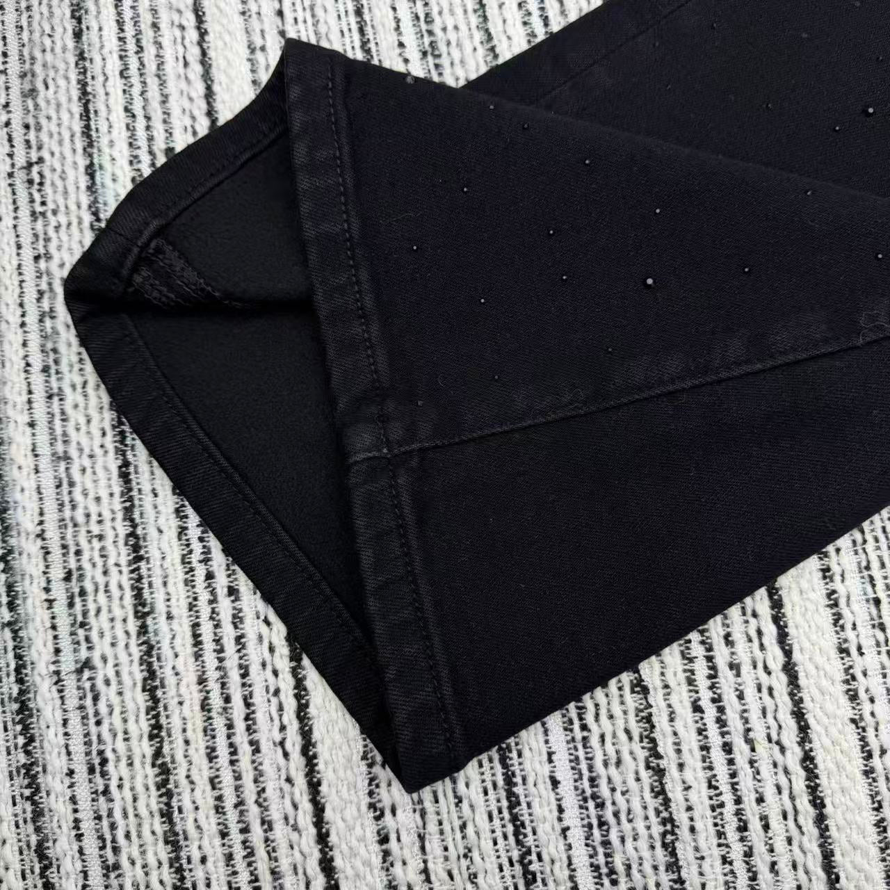 Chanel 2025 Rhinestone Flared Jeans Black Cotton 319004