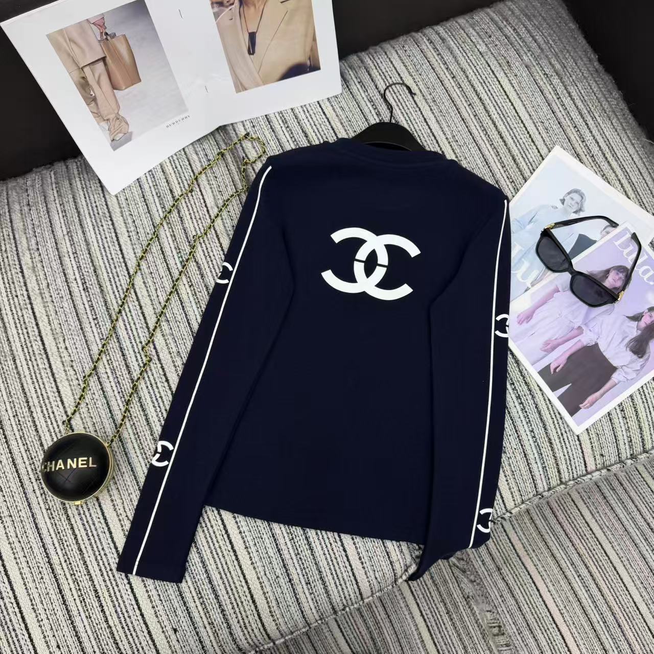 Chanel 2025 Long-sleeved Top Blue Cotton 318956