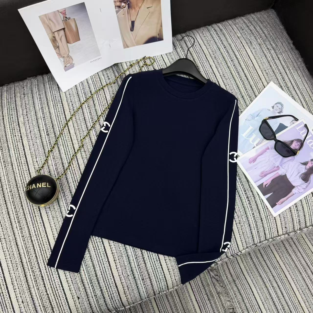 Chanel 2025 Long-sleeved Top Blue Cotton 318956