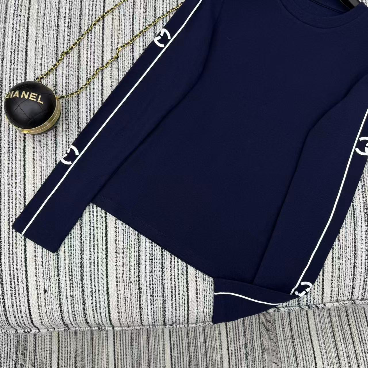 Chanel 2025 Long-sleeved Top Blue Cotton 318956