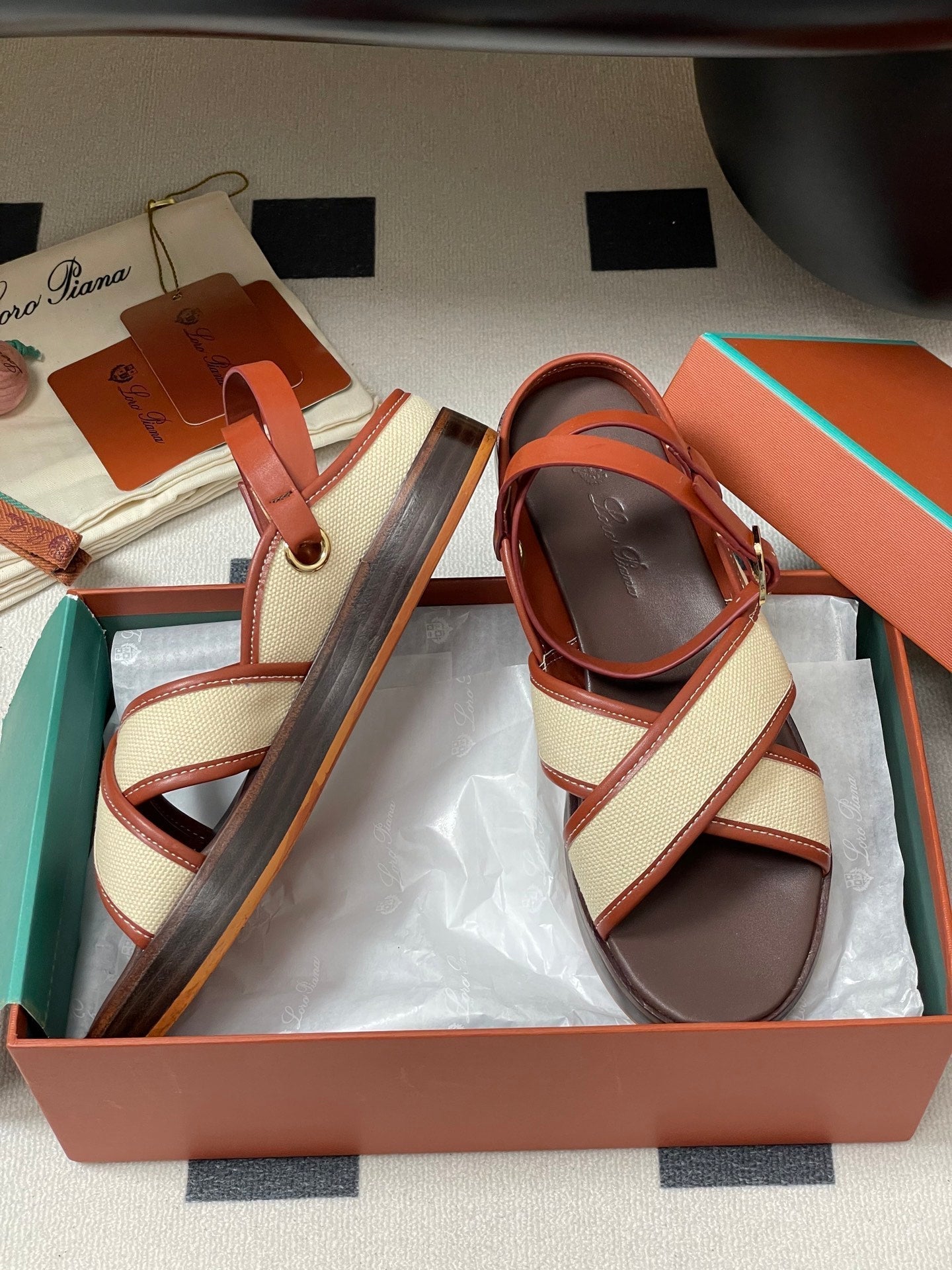 LP  Sandal Beige Orange Brown Cowhide 312167