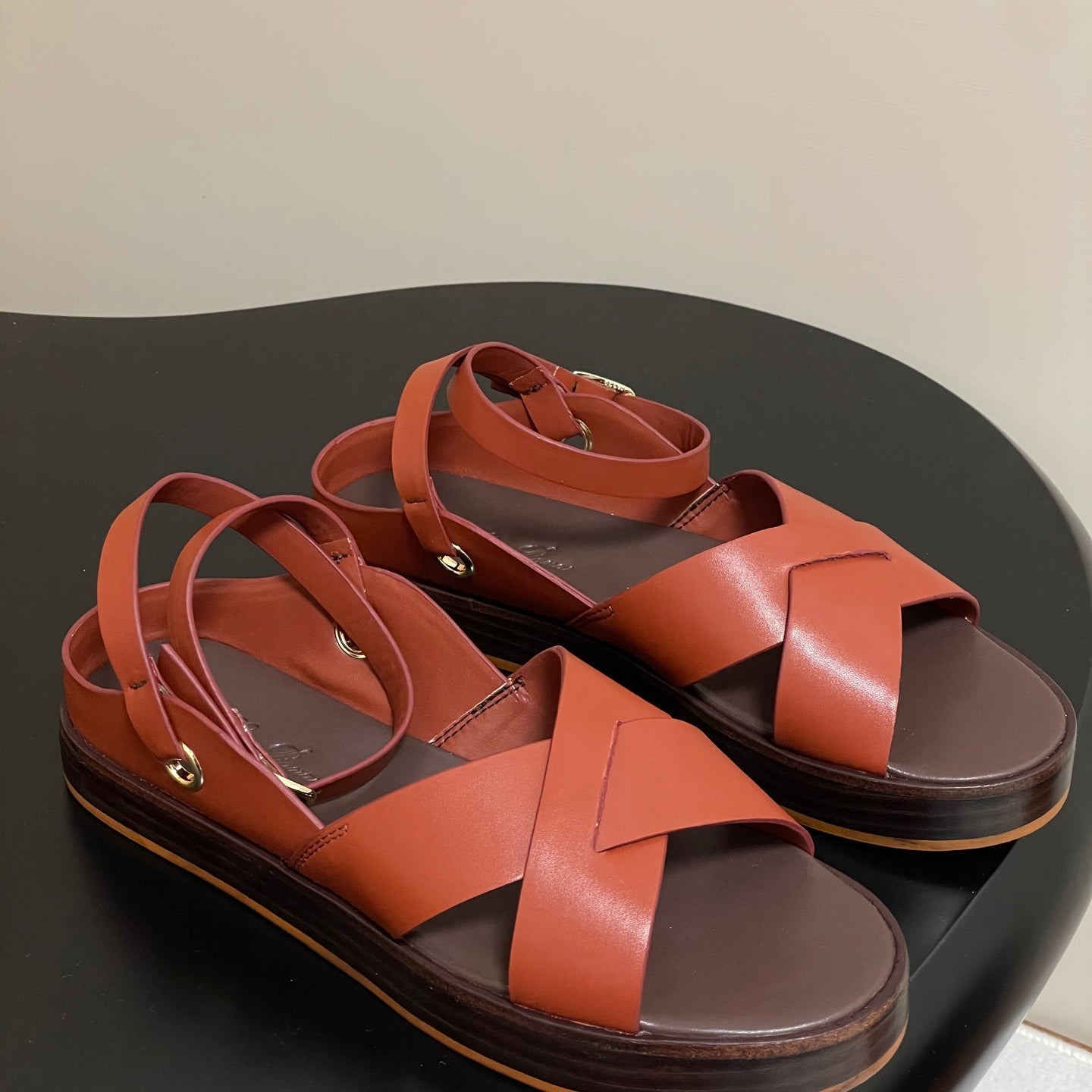 LP  Sandal Orange Brown Cowhide 312169