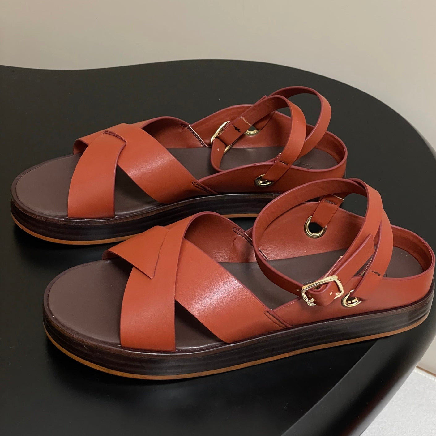 LP  Sandal Orange Brown Cowhide 312169