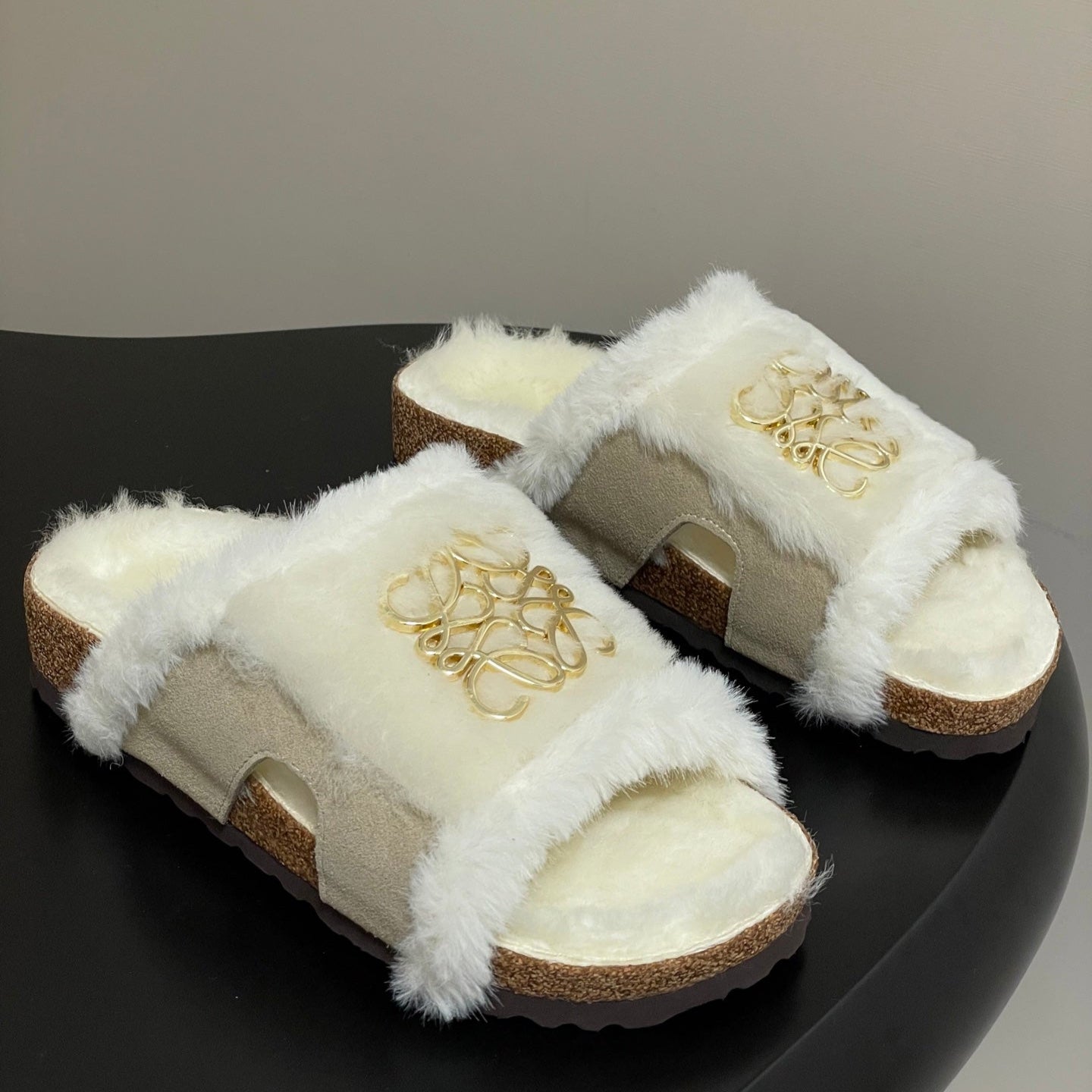 Loewe x Birkenstock slippers white gray further