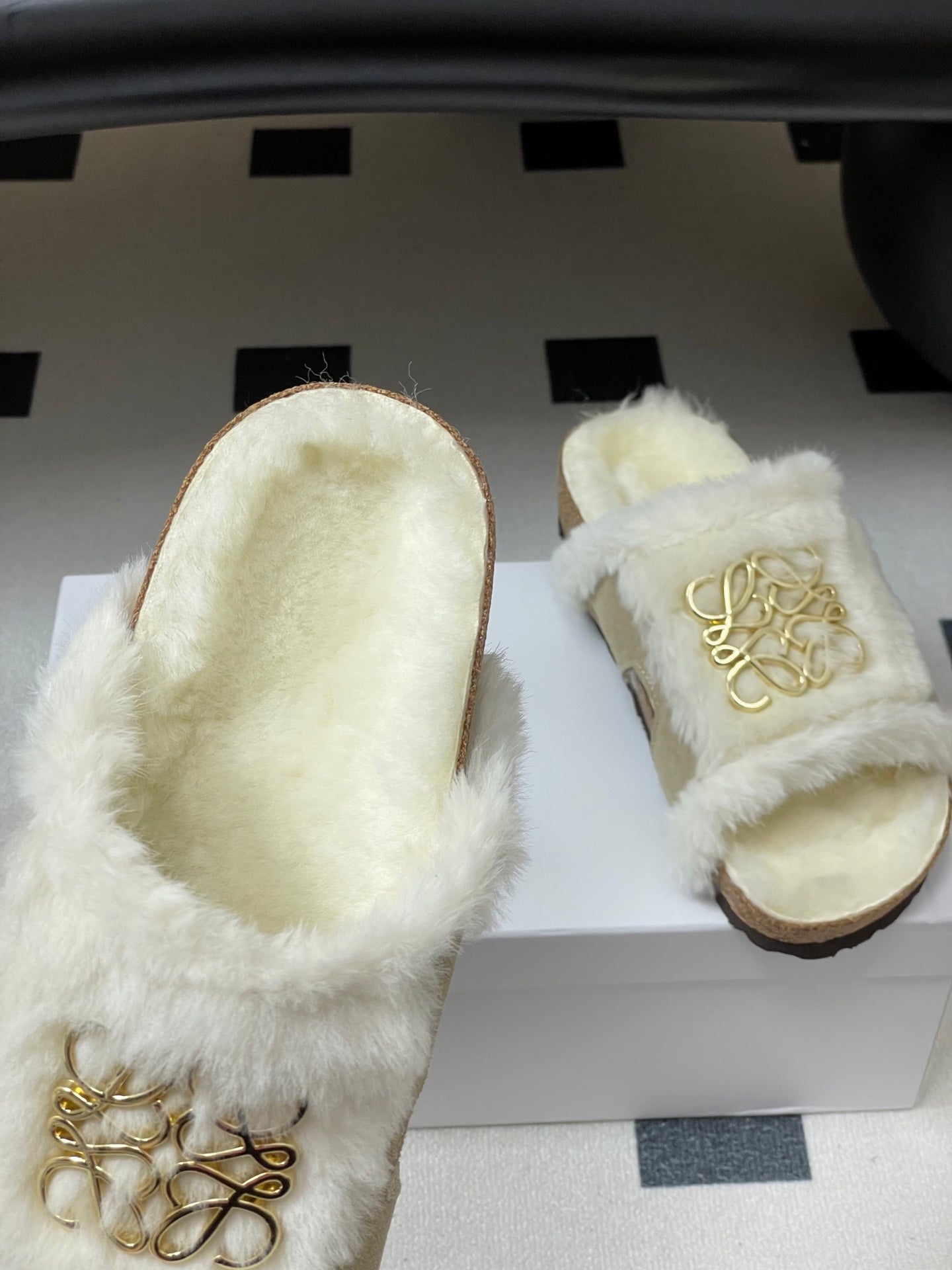 Loewe x Birkenstock slippers white gray further