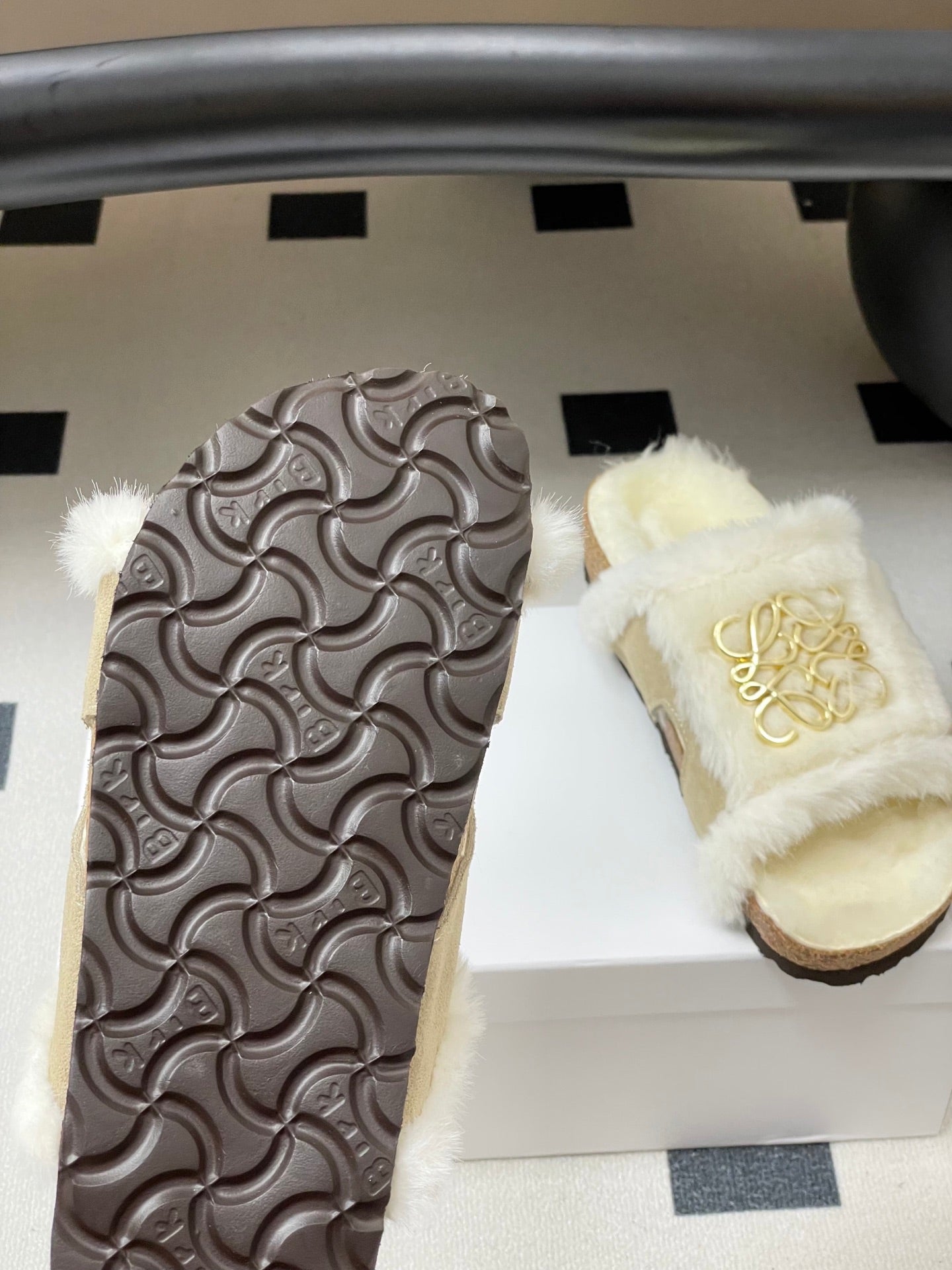 Loewe x Birkenstock slippers white gray further