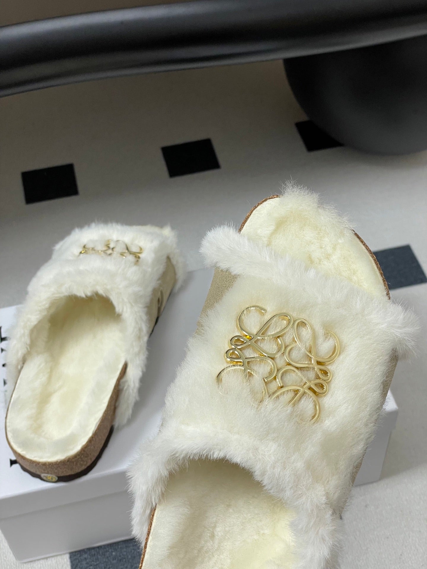 Loewe x Birkenstock slippers white gray further