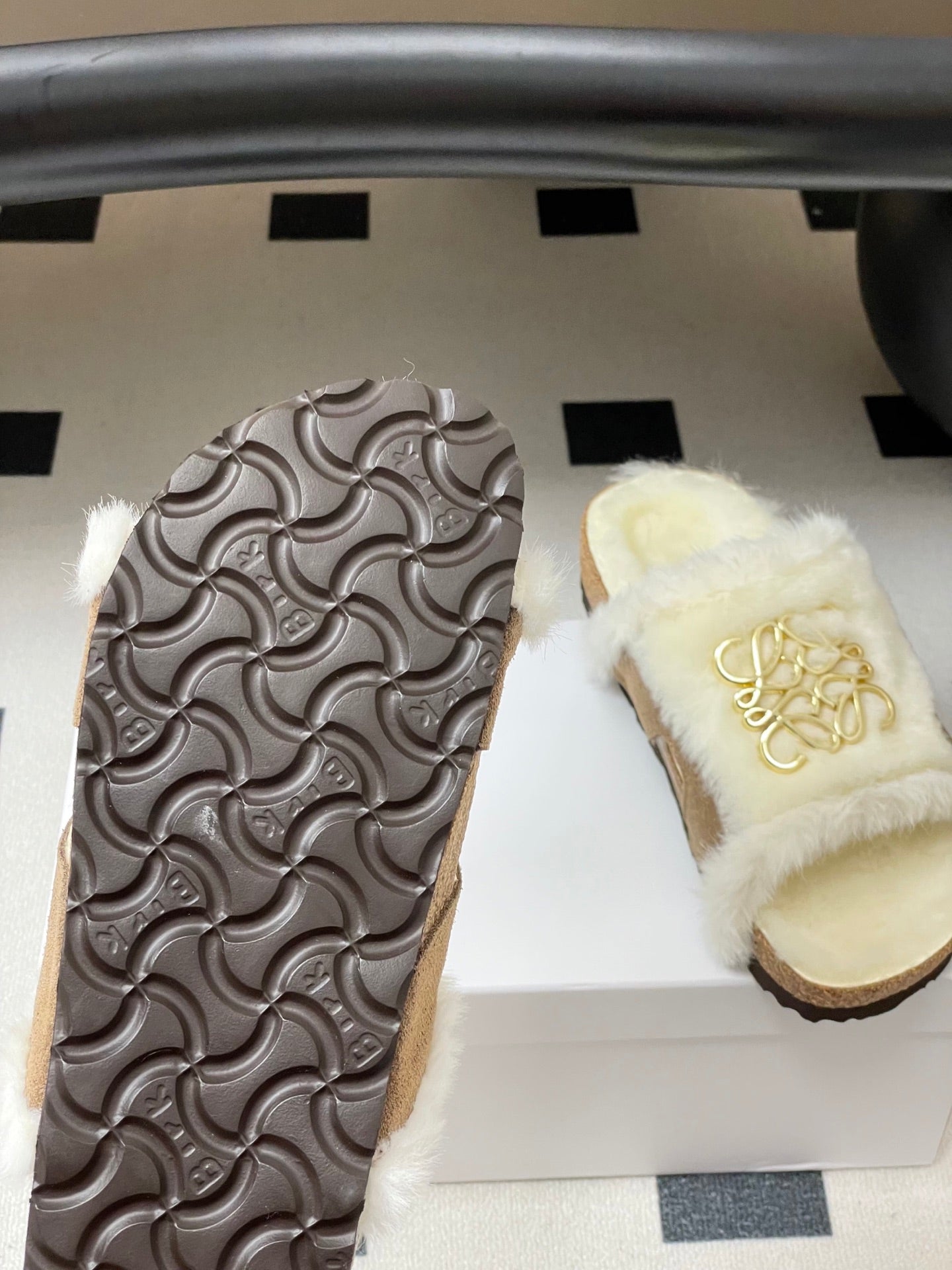 Loewe x Birkenstock slippers white brown further