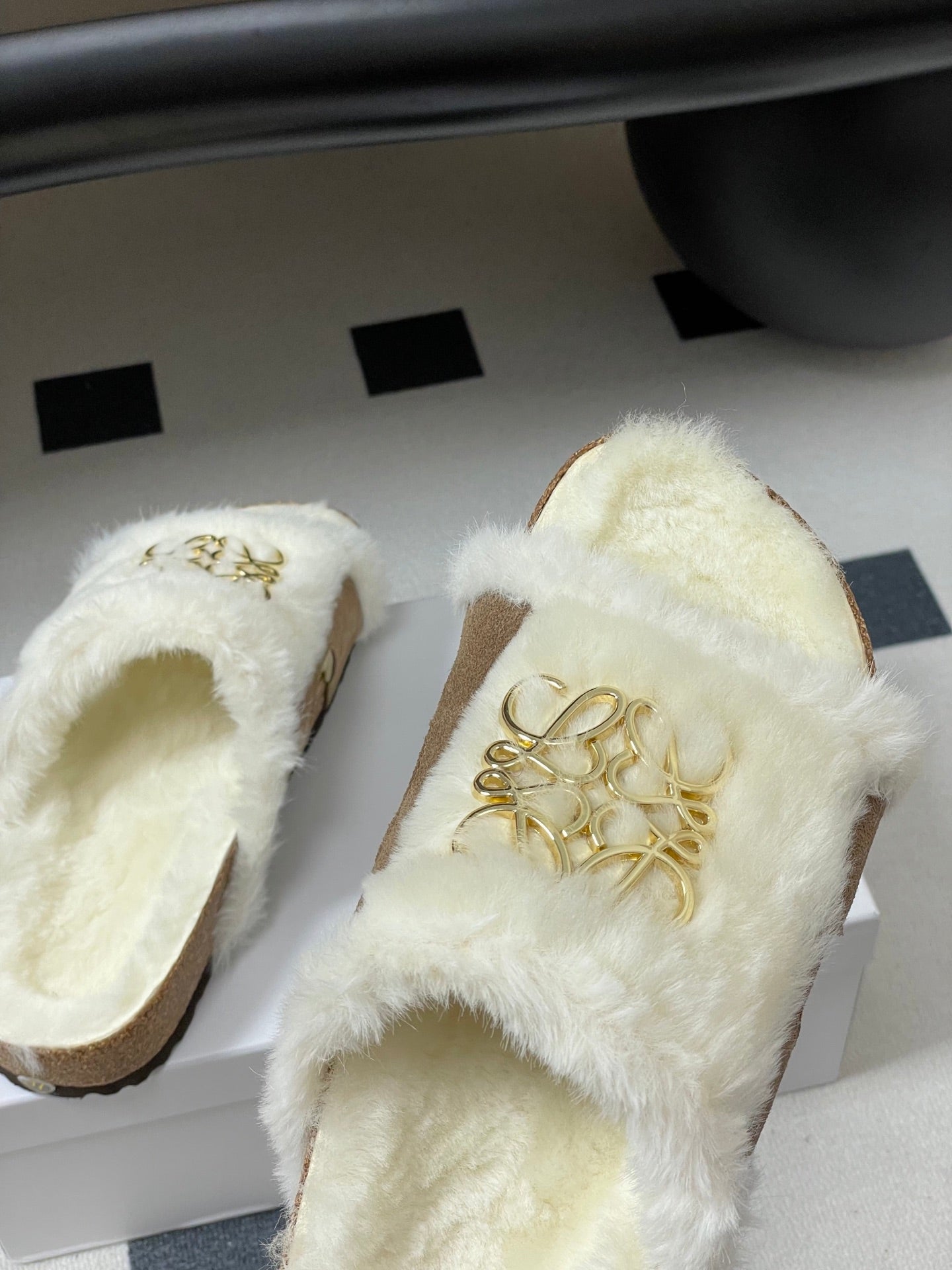 Loewe x Birkenstock slippers white brown further