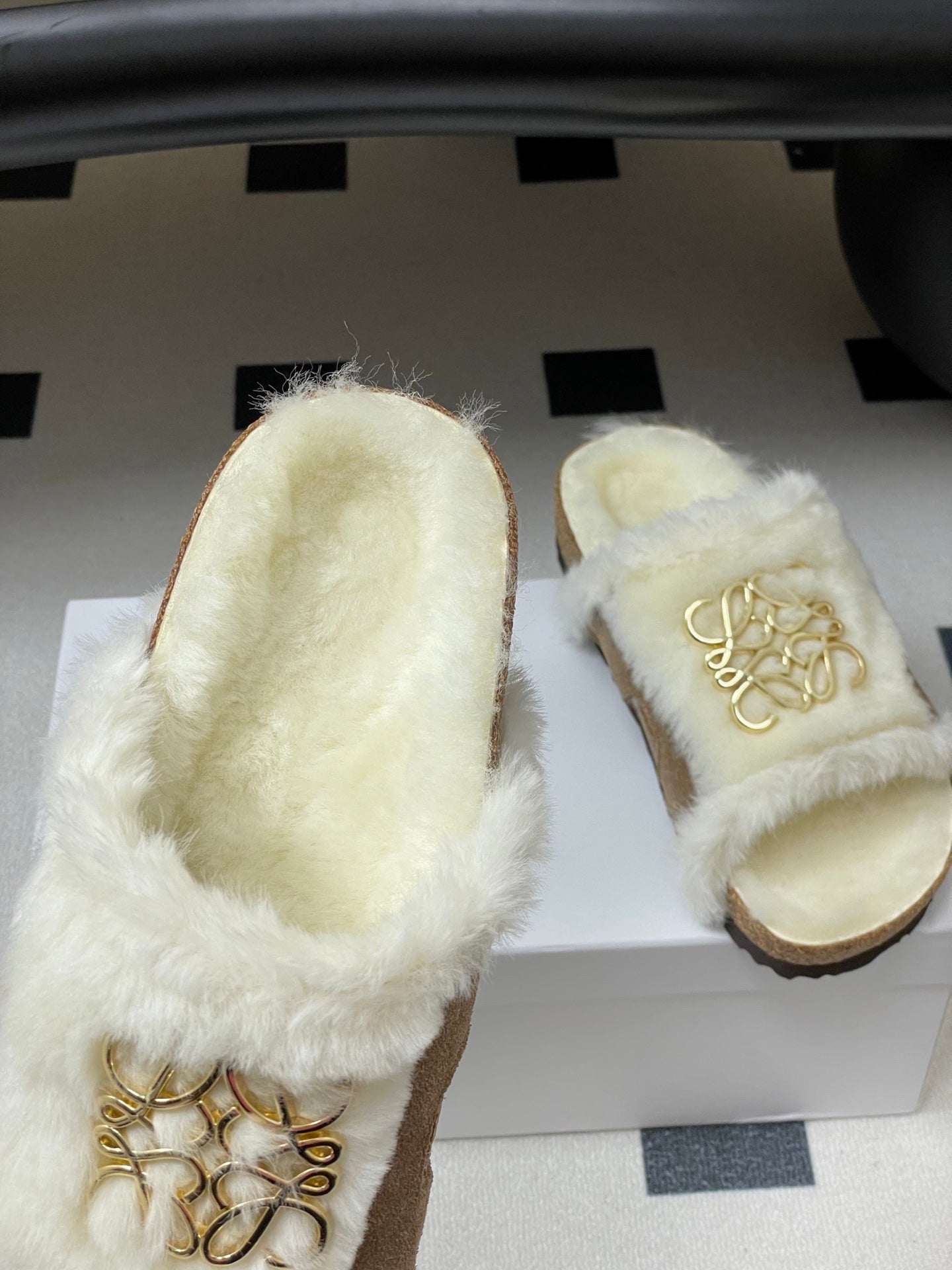 Loewe x Birkenstock slippers white brown further