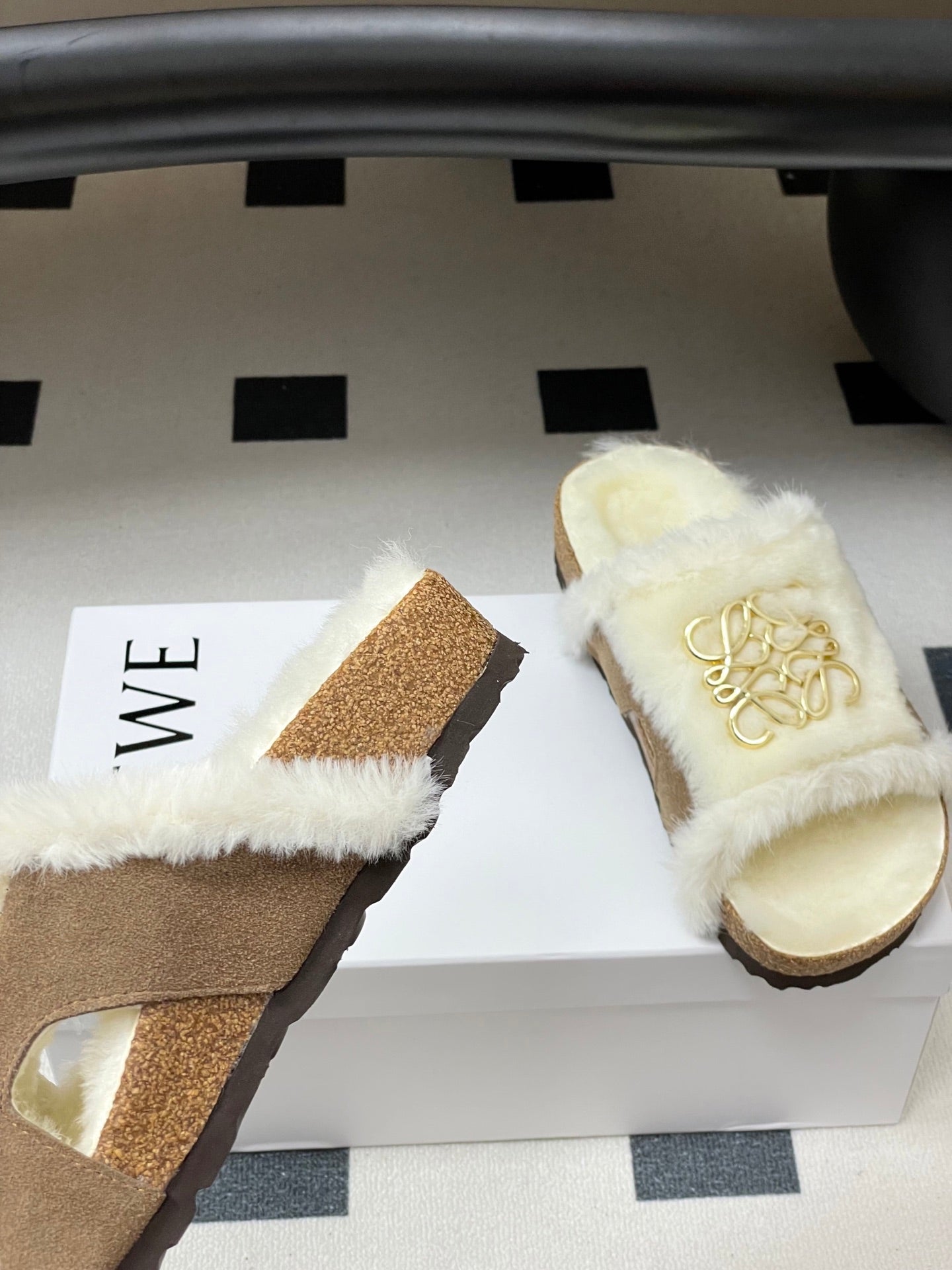 Loewe x Birkenstock slippers white brown further