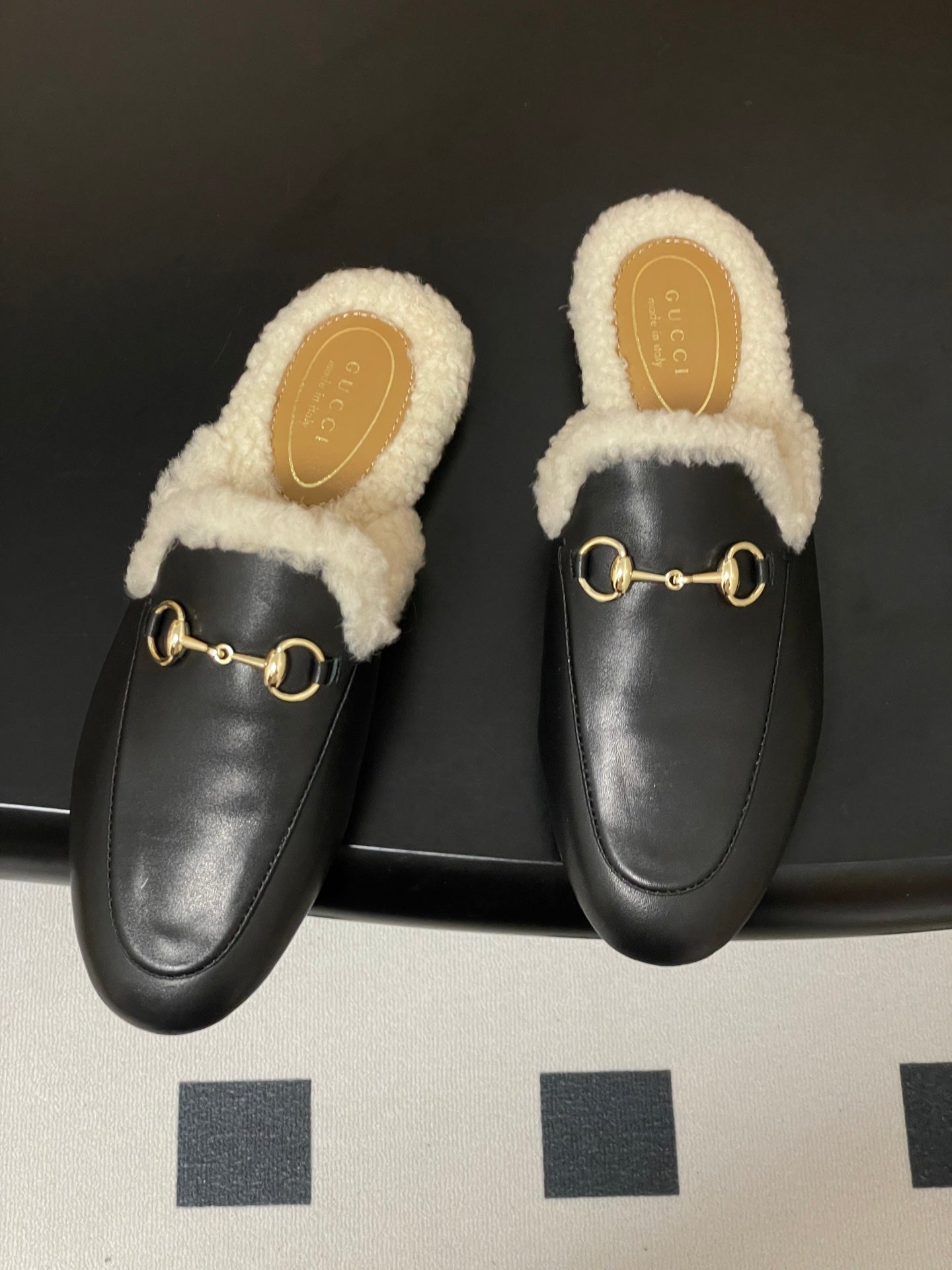 GG horsebit flat mules black cowhide 534713