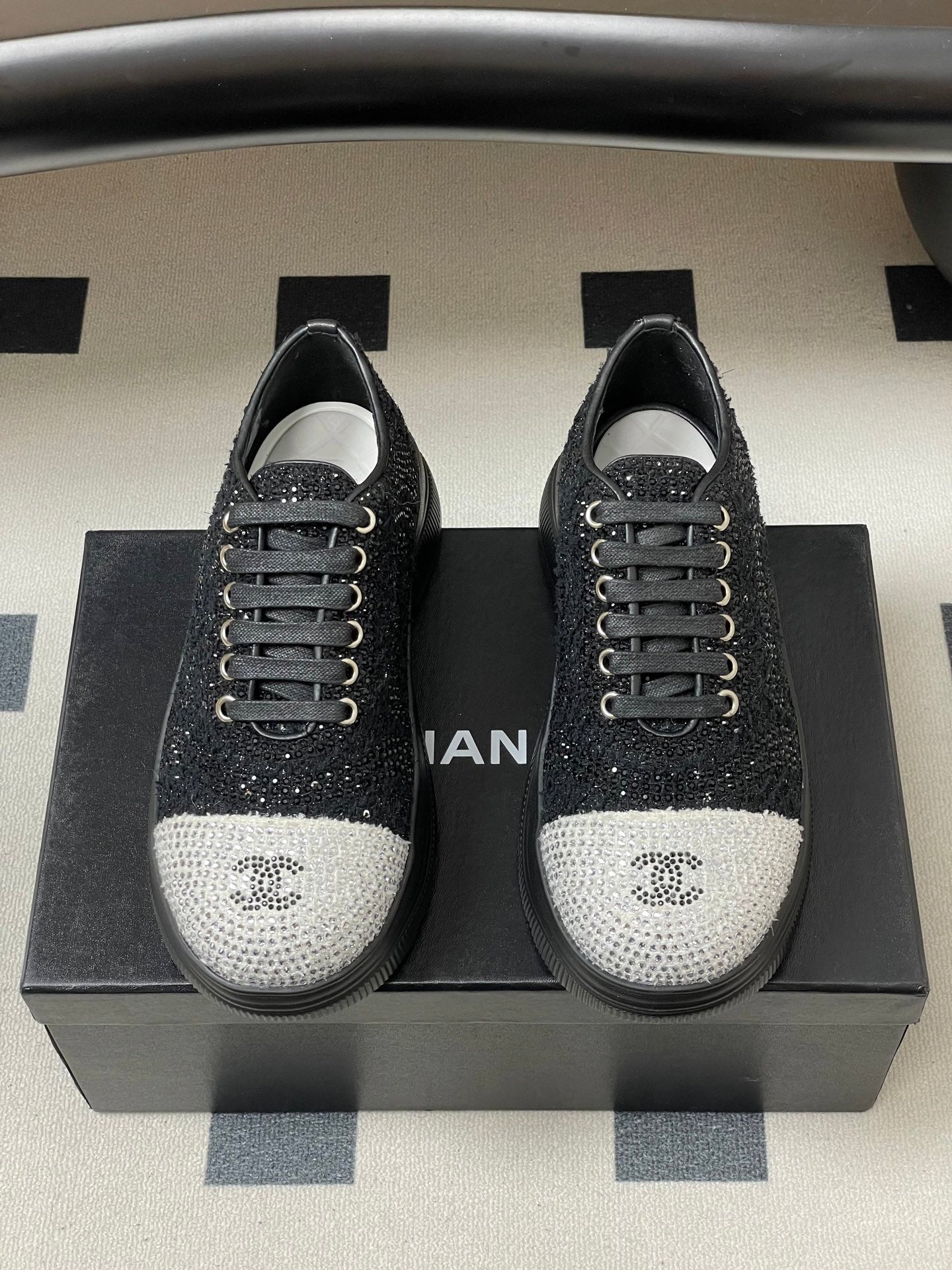 CC 26 Platform Sneaker Black Sequin-embellished Leather 593347