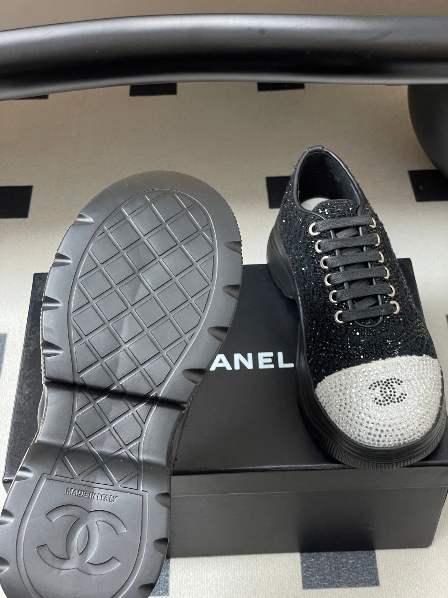 CC 26 Platform Sneaker Black Sequin-embellished Leather 593347