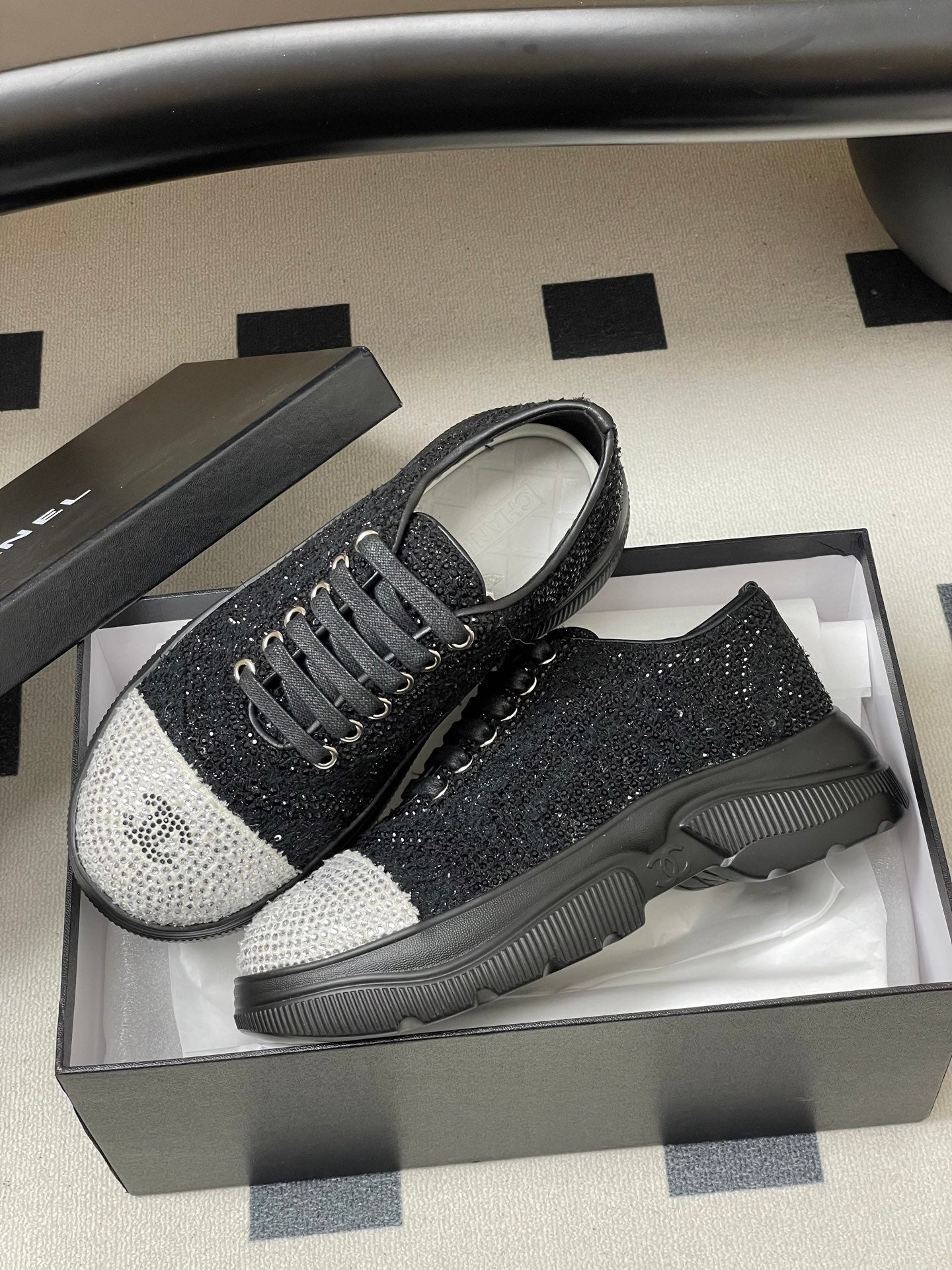 CC 26 Platform Sneaker Black Sequin-embellished Leather 593347