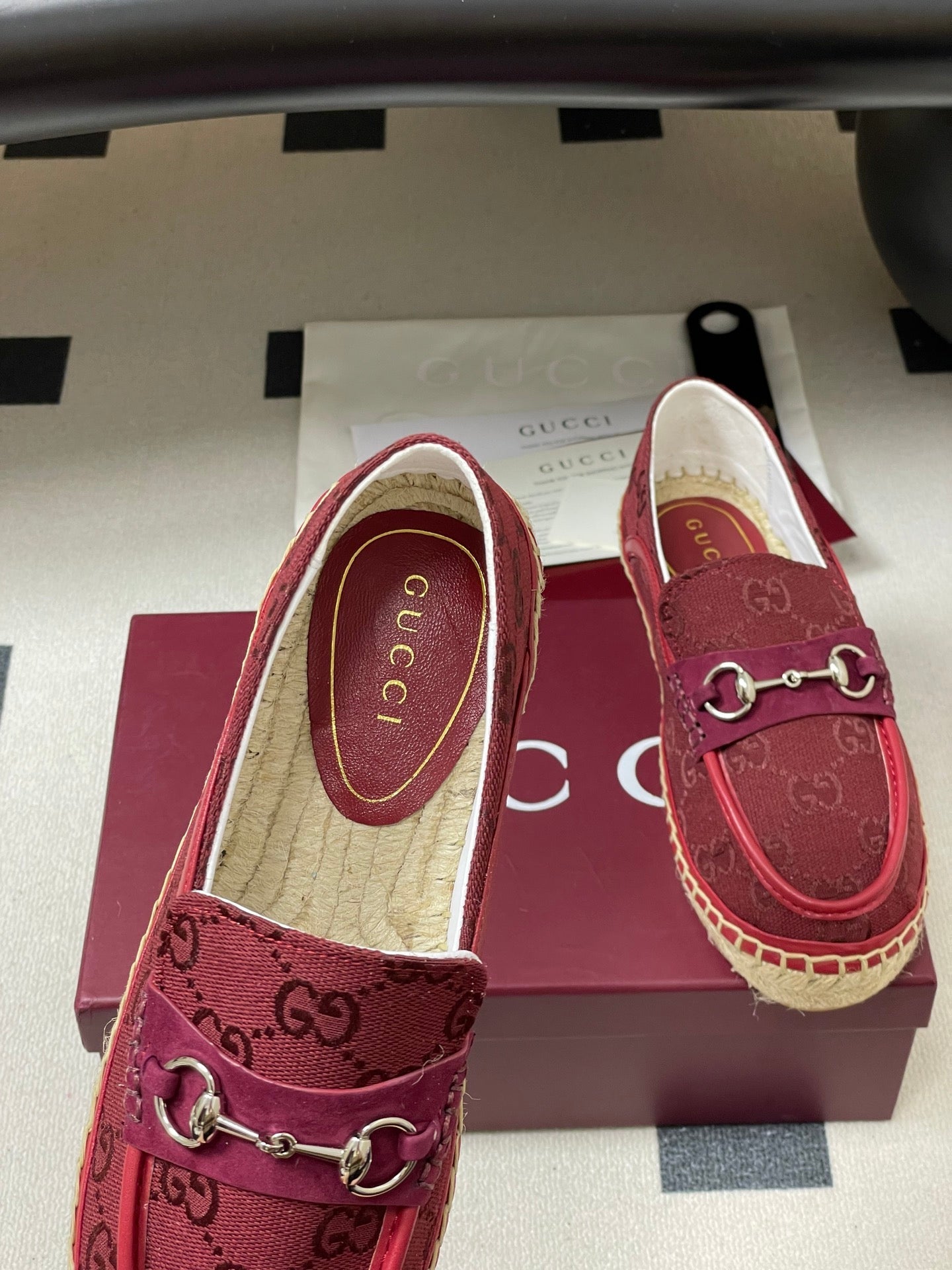 GG 26ss Slip-on Loafers Red  Double G Canvas 593493