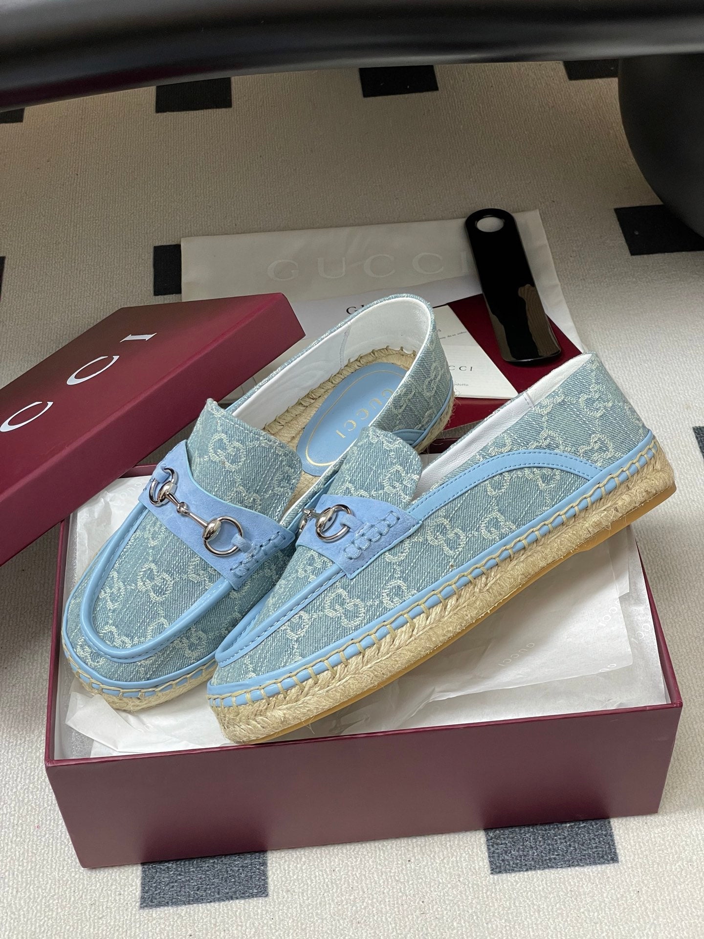 GG 26ss Slip-on Loafers Light Blue Denim 593494