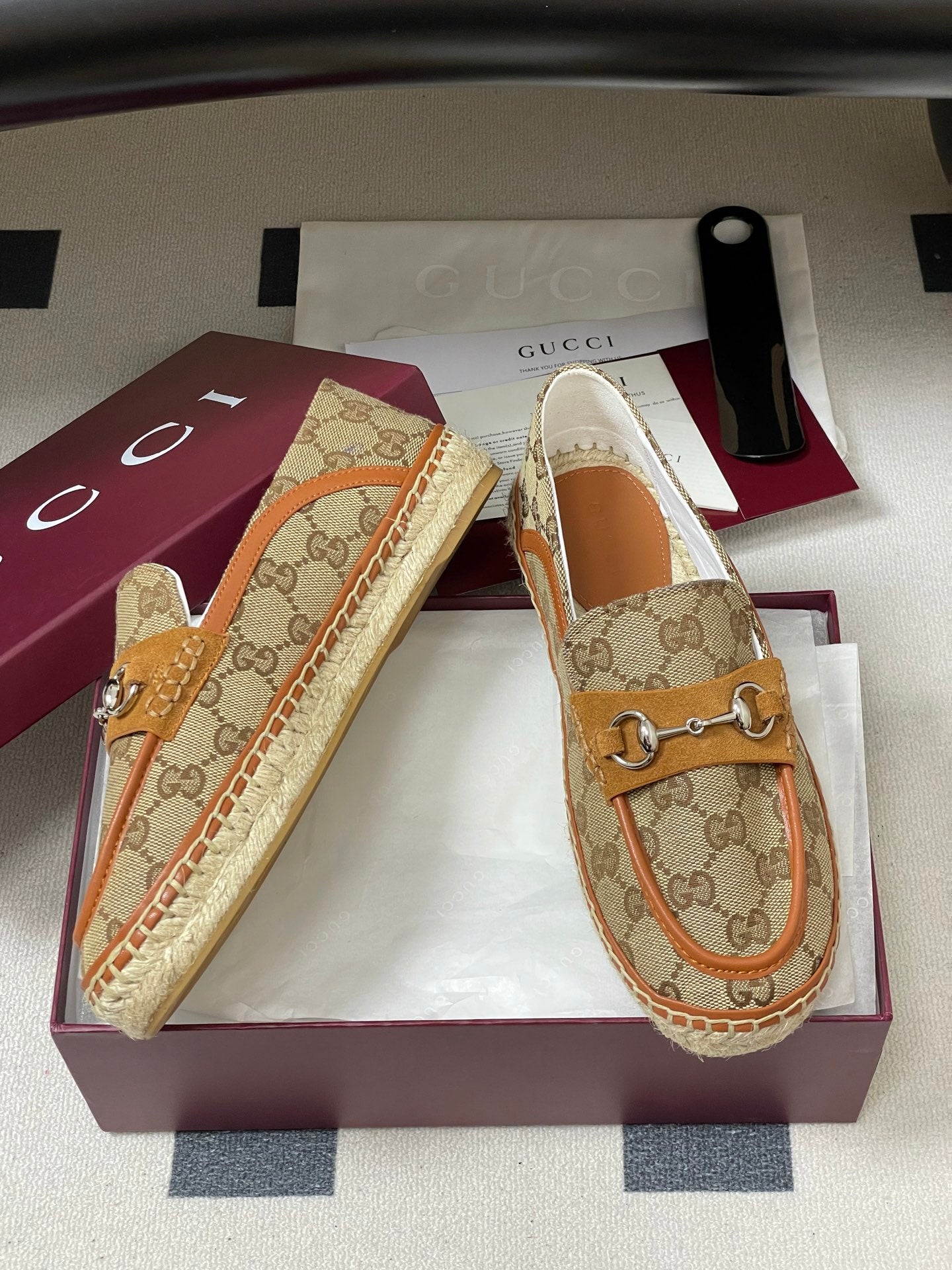 GG 26ss Slip-on Loafers Camel Beige Denim 593496