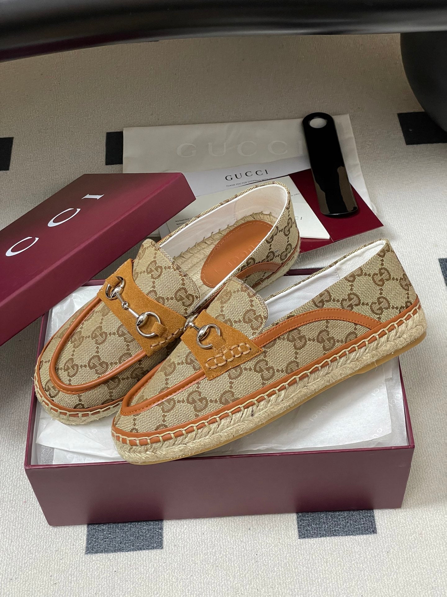 GG 26ss Slip-on Loafers Camel Beige Denim 593496
