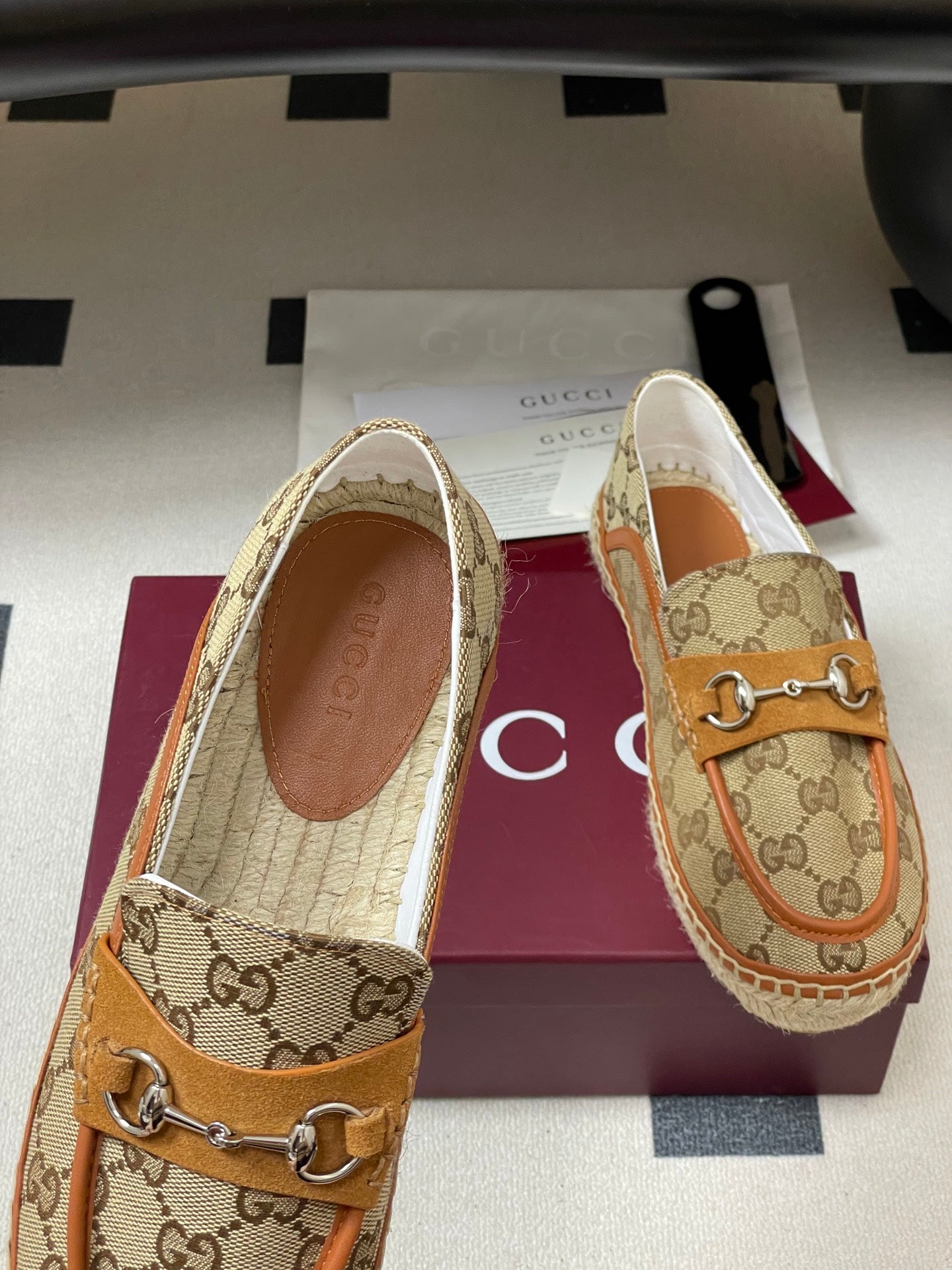 GG 26ss Slip-on Loafers Camel Beige Denim 593496