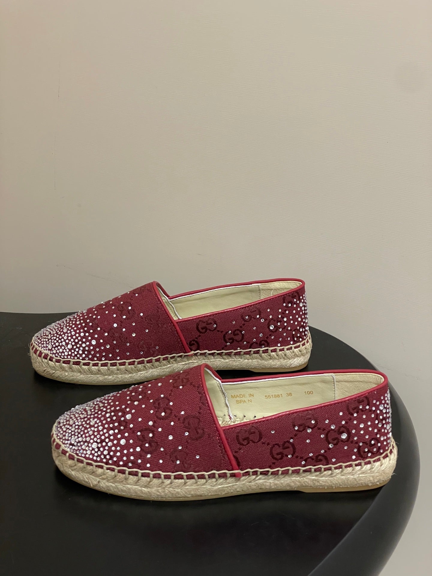 GG 26ss Slip-on Loafers Rhinestones Red Double G Canvas