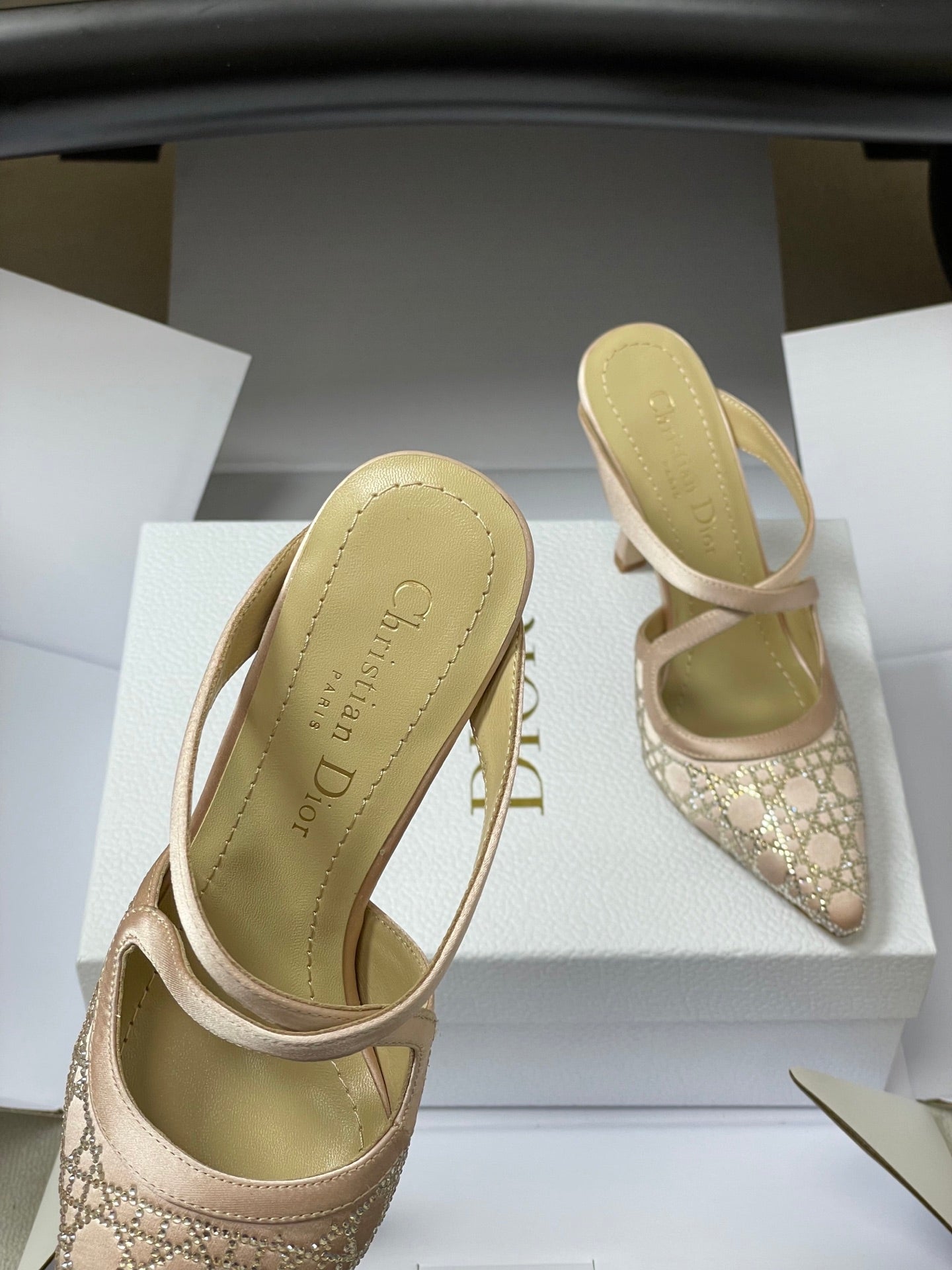 CD 26 High-Heeled Mules Nude Beige Mesh Sheepskin 593589