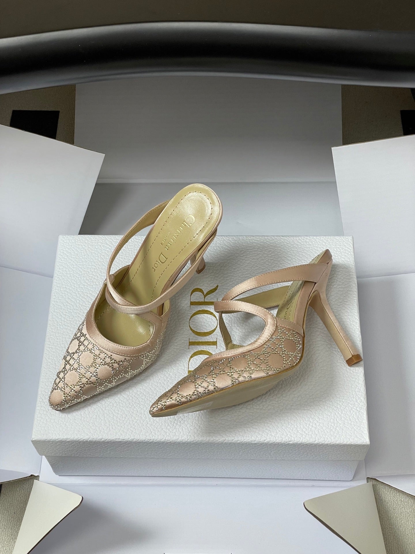 CD 26 High-Heeled Mules Nude Beige Mesh Sheepskin 593589