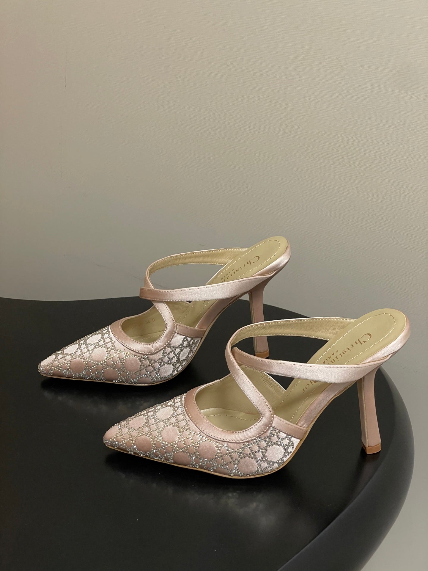 CD 26 High-Heeled Mules Nude Beige Mesh Sheepskin 593589