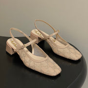 GG 26ss Crystal Rhinestone Mary Jane Beige Mesh Fabric 593510