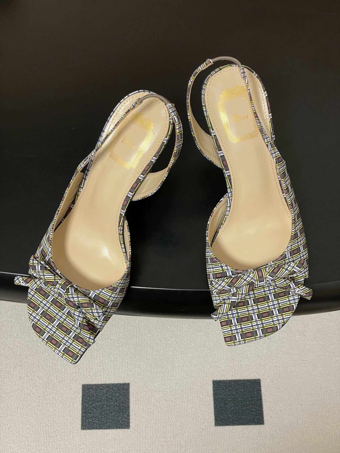 CD 26 Slingback 85 Multicolor Plaid Leather Silk Fabric 593600