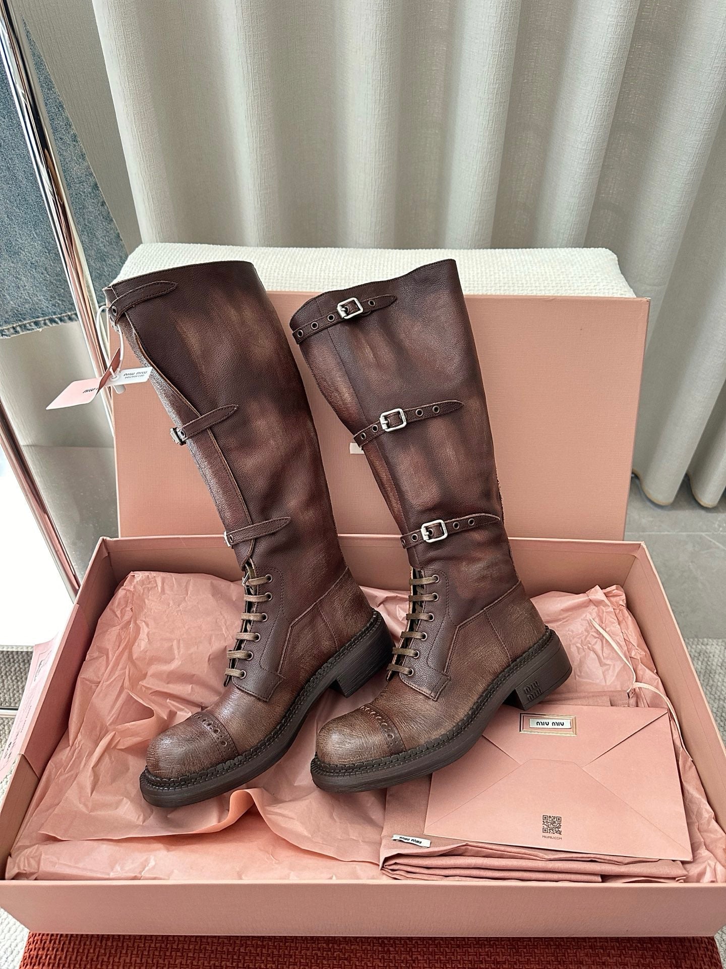 MiuMiu 25 motorcycle boots brown cowhide 521967