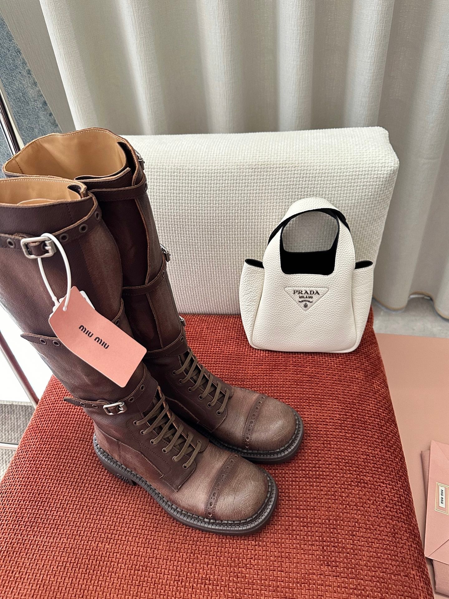 MiuMiu 25 motorcycle boots brown cowhide 521967