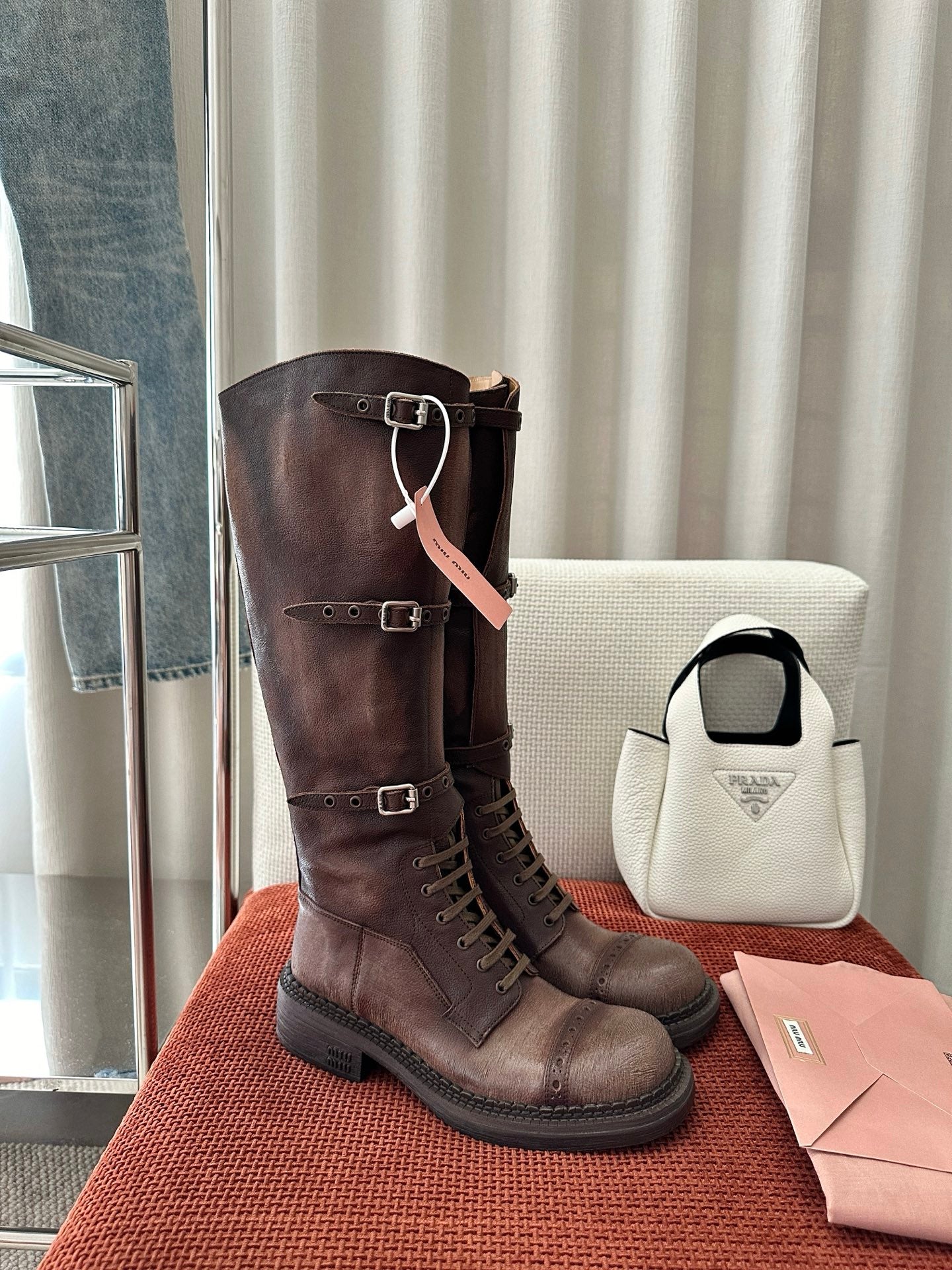 MiuMiu 25 motorcycle boots brown cowhide 521967