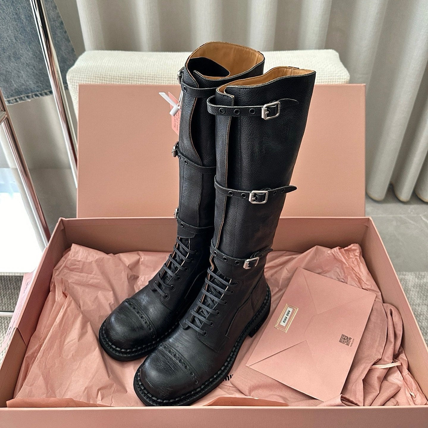 MiuMiu 25 motorcycle boots black cowhide 521966