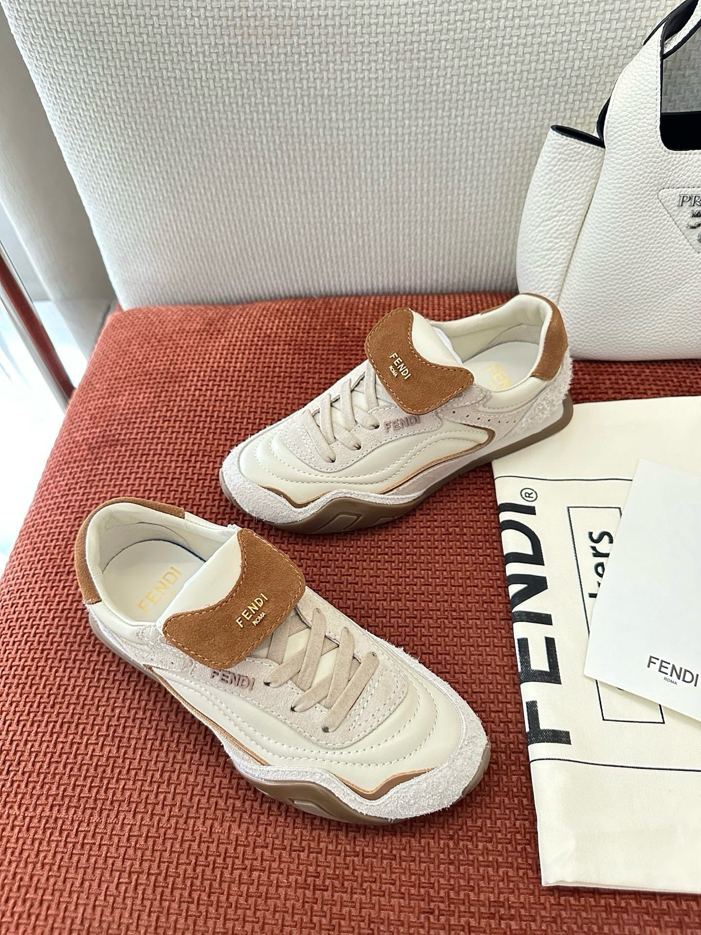 Fendi 2025 Wave Pulse Sneaker White Brown Suede 562140