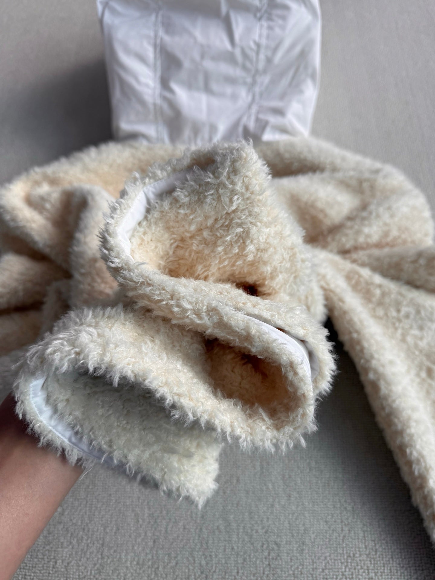 MC 2025 Sweatshirt Ivory White Teddy Felt Fabric