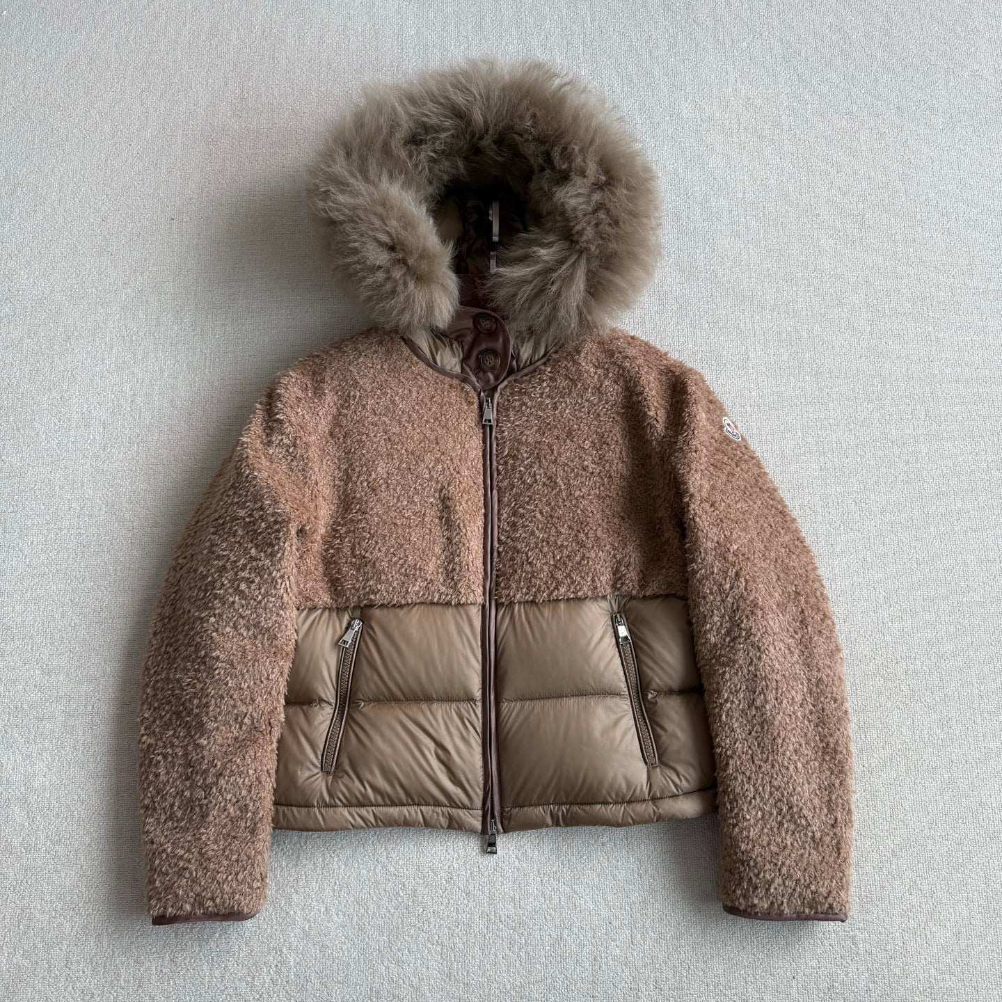 Moncler 2025 Marne Combo Puffer Jacket Brown Wool Down