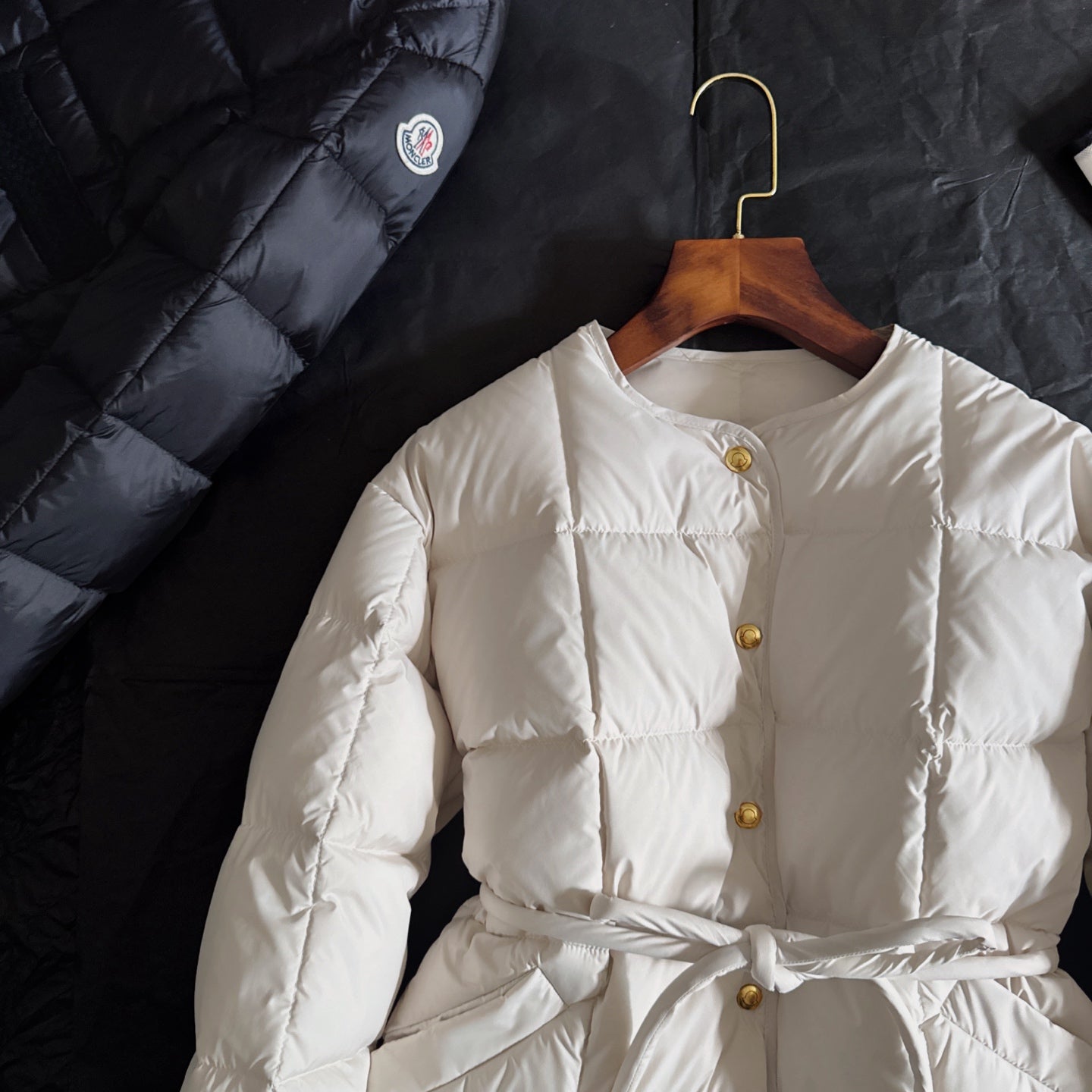 Moncler 2025 Caramagne Belted Short Jacket Cream Down Polyester