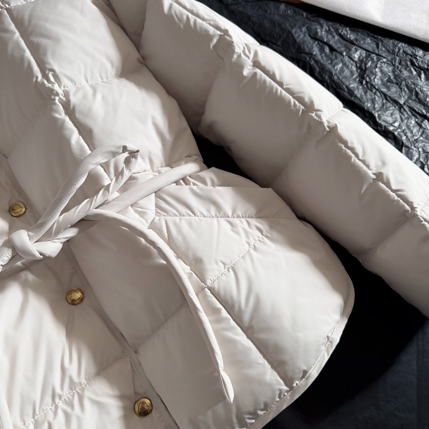 Moncler 2025 Caramagne Belted Short Jacket Cream Down Polyester