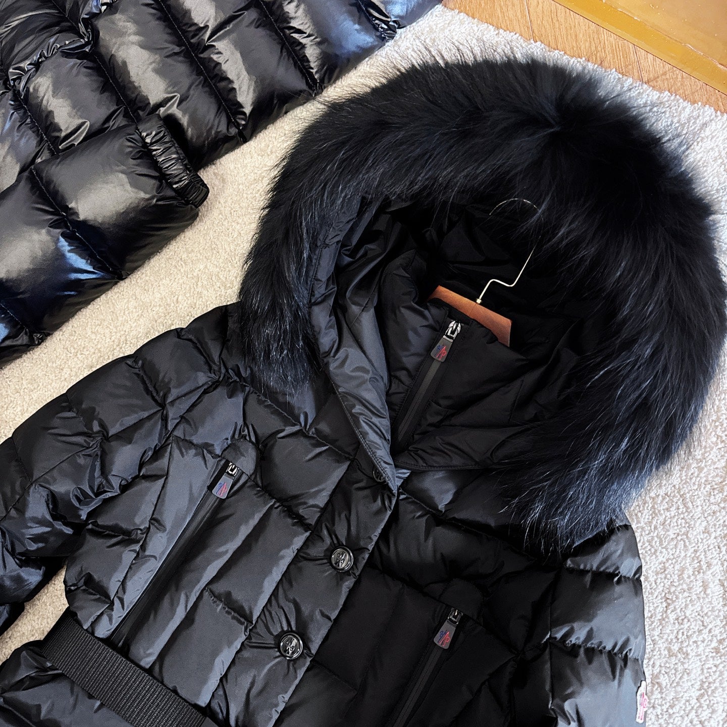 Moncler 2025  Grenoble 'Beverley' Hooded Shearling-trimmed Ski Black Down Jacket