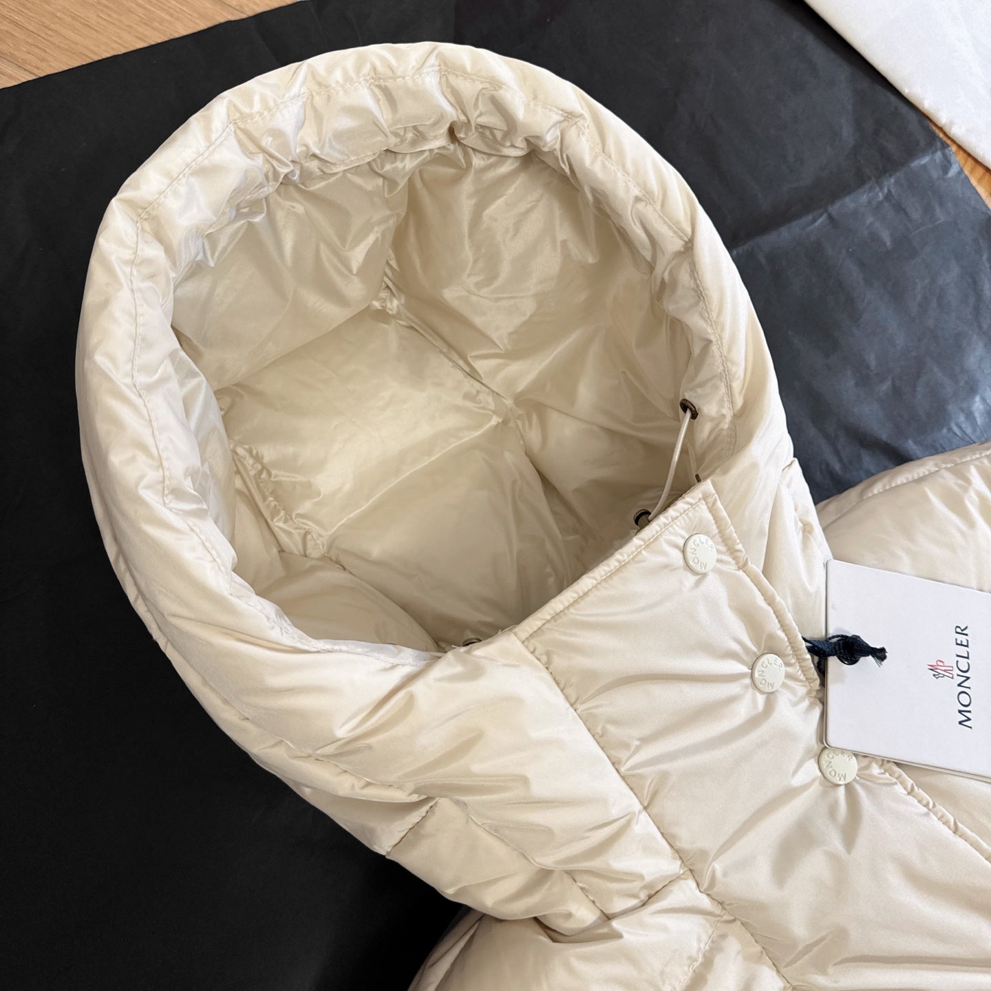 Moncler 2025 Chamer Wool-Trimmed Hooded Long Jacket Cream Down