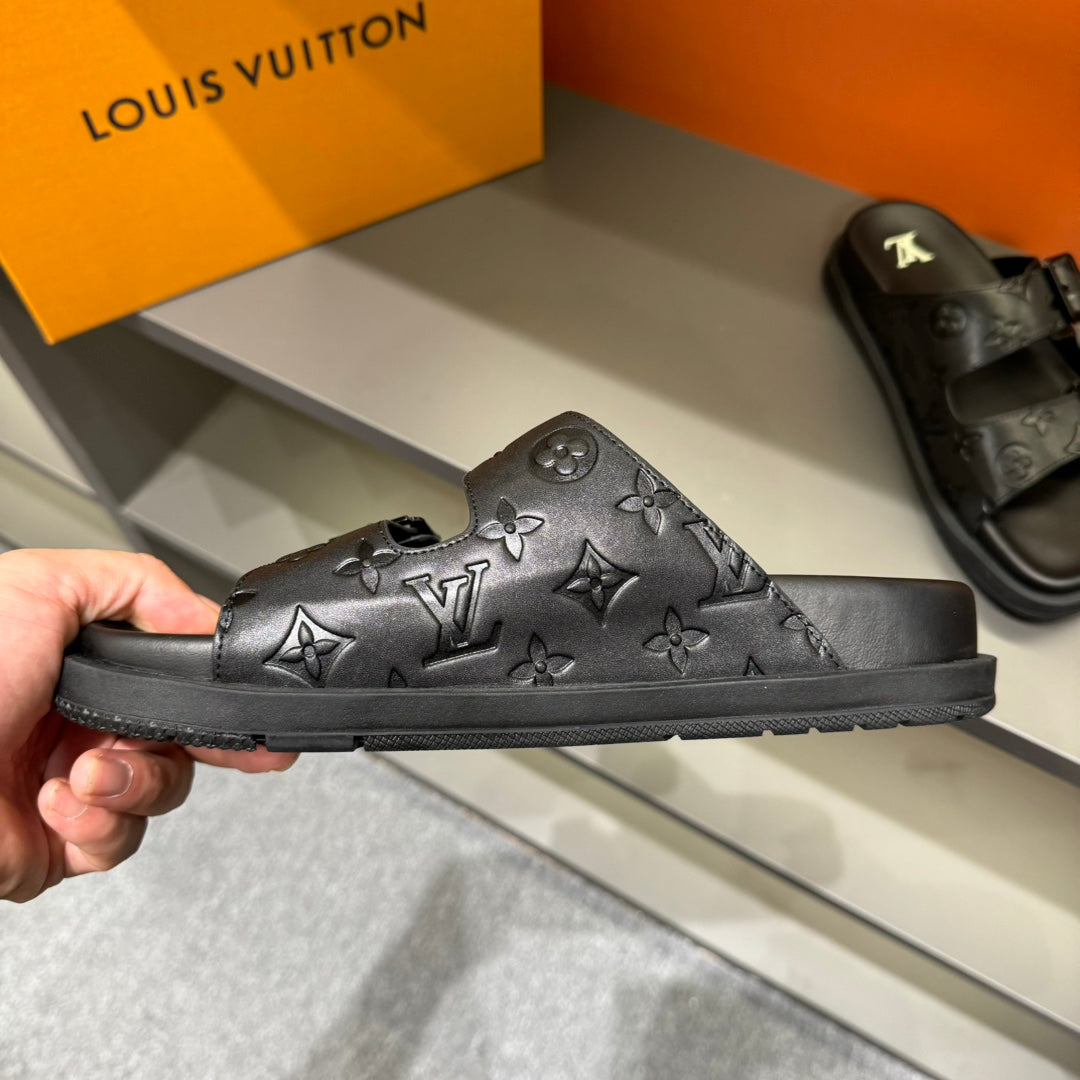 LV DAD SANDAL BLACK EMBOSSED CALFSKIN