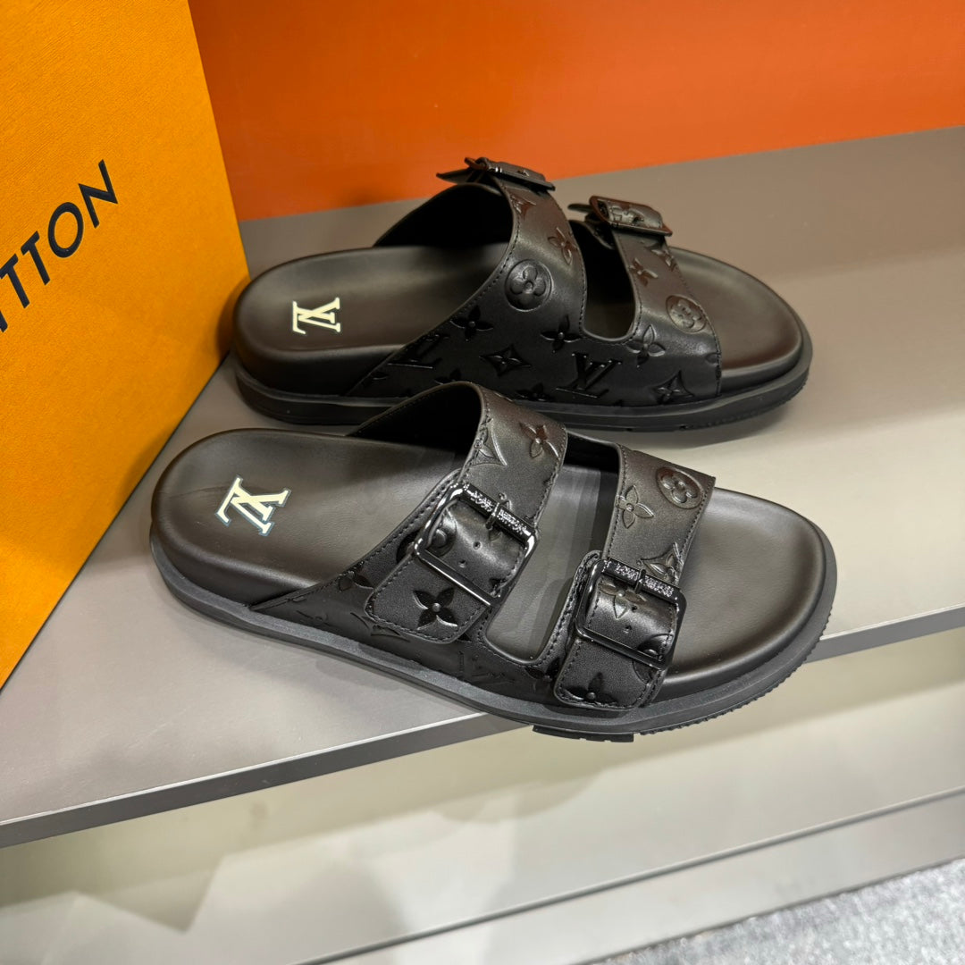 LV DAD SANDAL BLACK EMBOSSED CALFSKIN