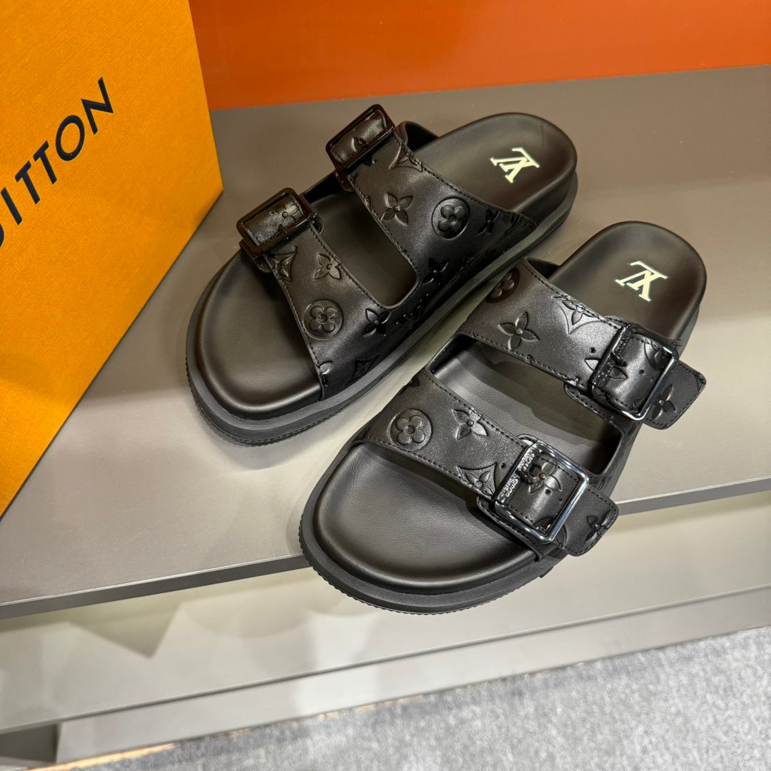 LV DAD SANDAL BLACK EMBOSSED CALFSKIN