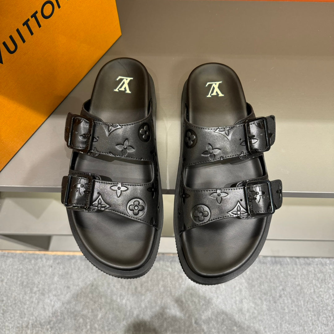 LV DAD SANDAL BLACK EMBOSSED CALFSKIN