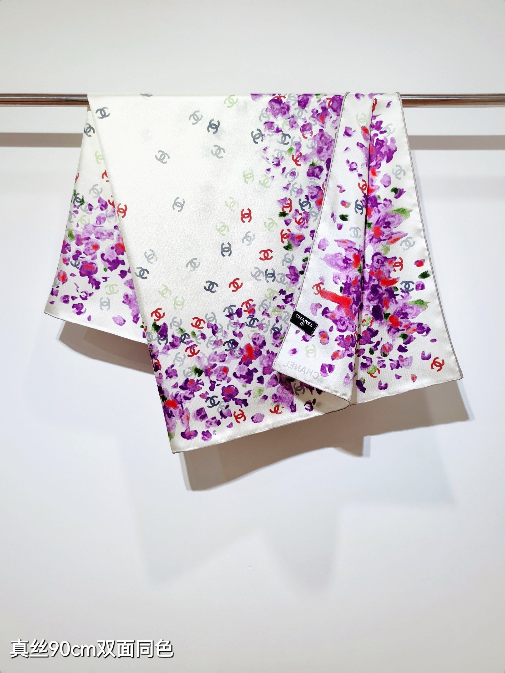 CC 25 Scarf 90CM In White Purple Colorful Cashmere 293048